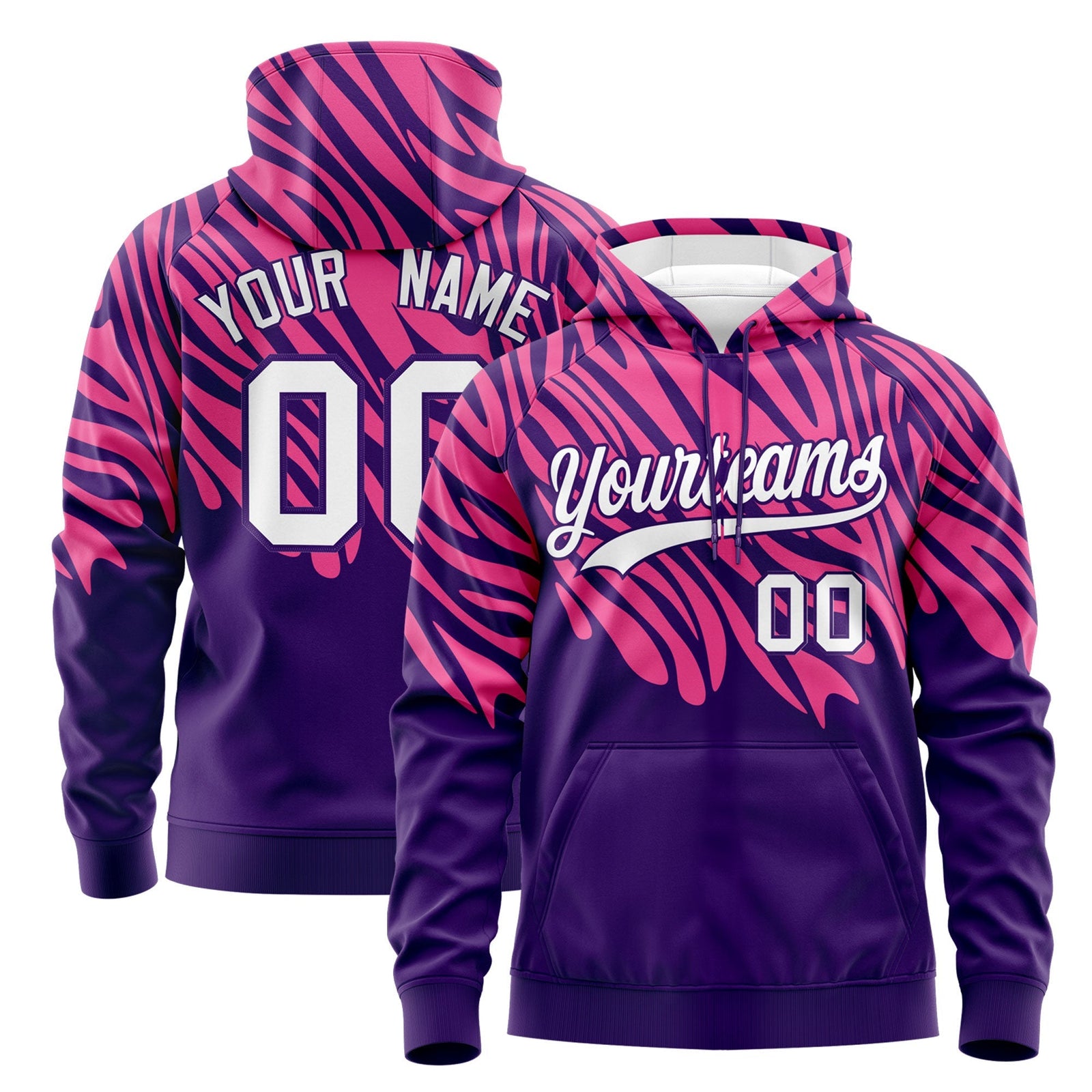 Custom Pink Purple Leopard Print Pullover Sweatshirt Hoodie| KXKSHOP
