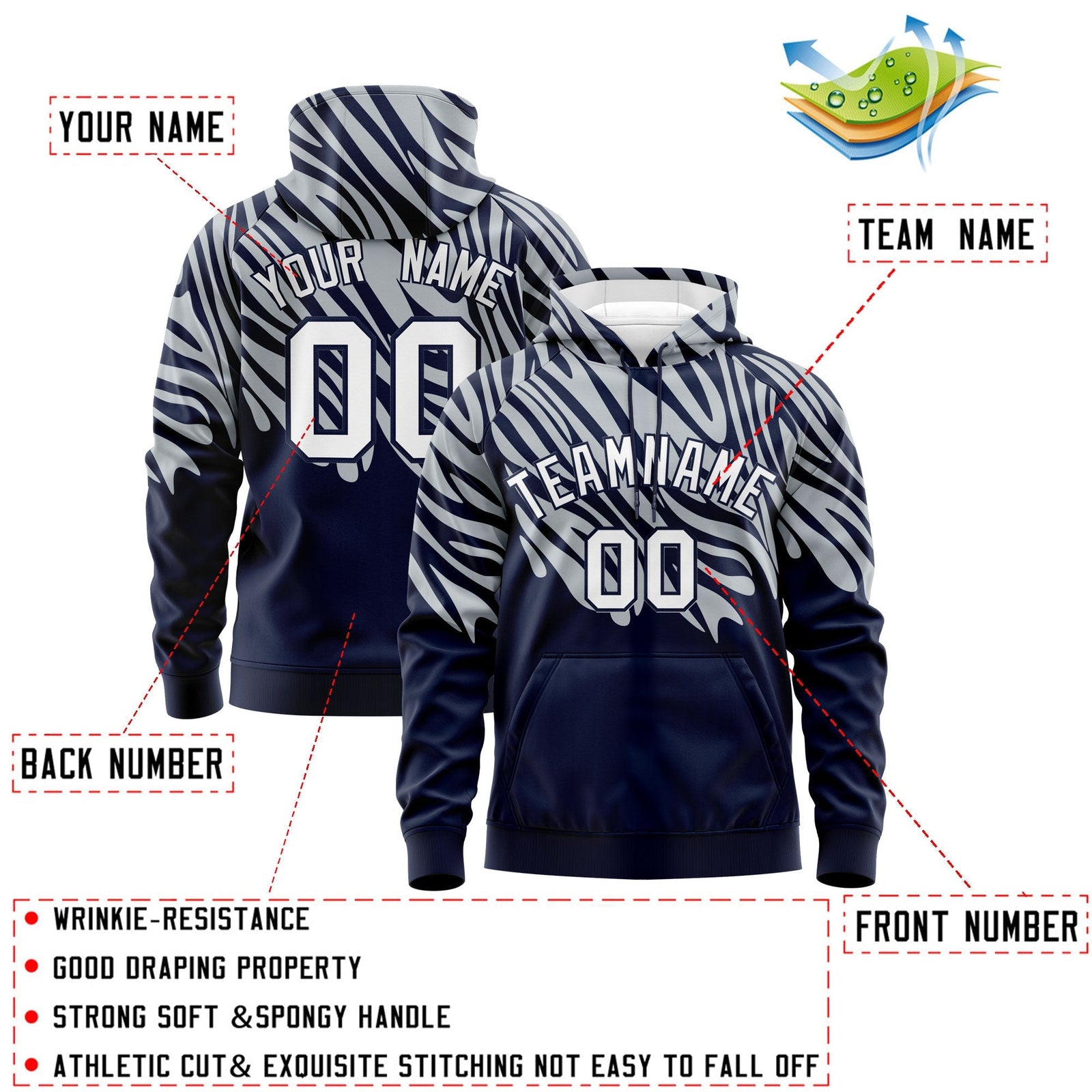 Custom Silver Navy Leopard Print Pullover Sweatshirt Hoodie| KXKSHOP