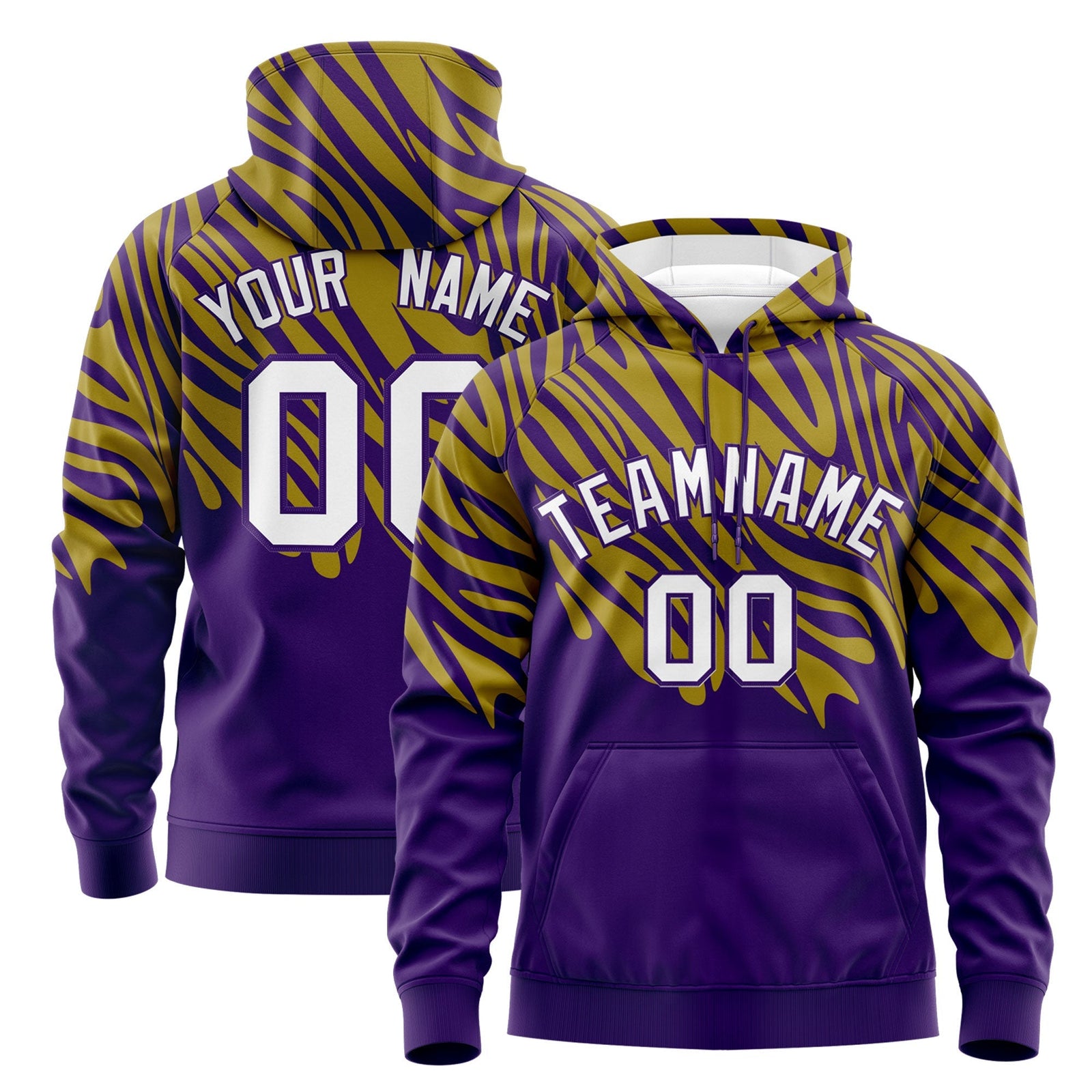 Custom Old Gold Purple Leopard Print Pullover Sweatshirt Hoodie| KXKSHOP