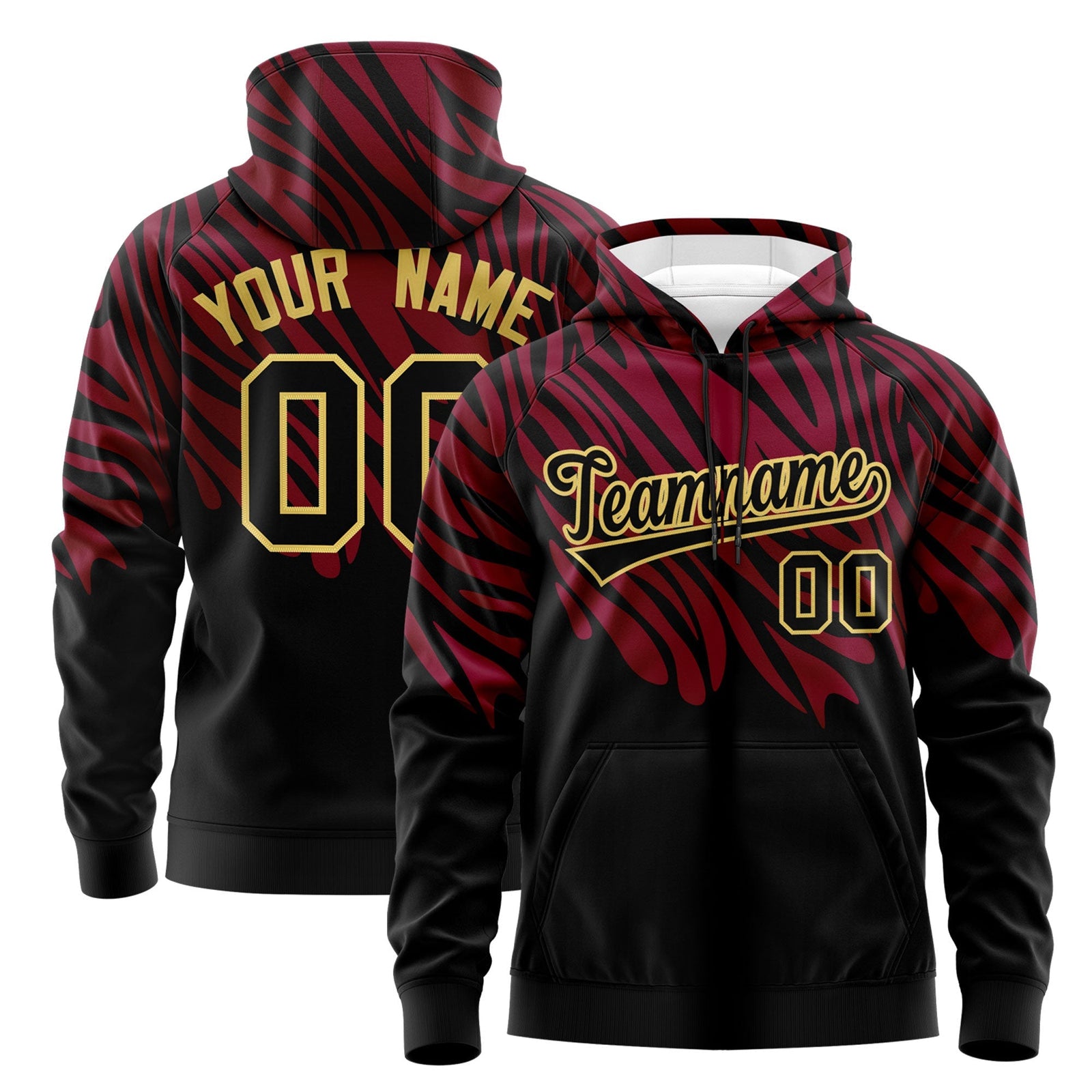 Custom Crimson Black Khaki Leopard Print Pullover Sweatshirt Hoodie| KXKSHOP