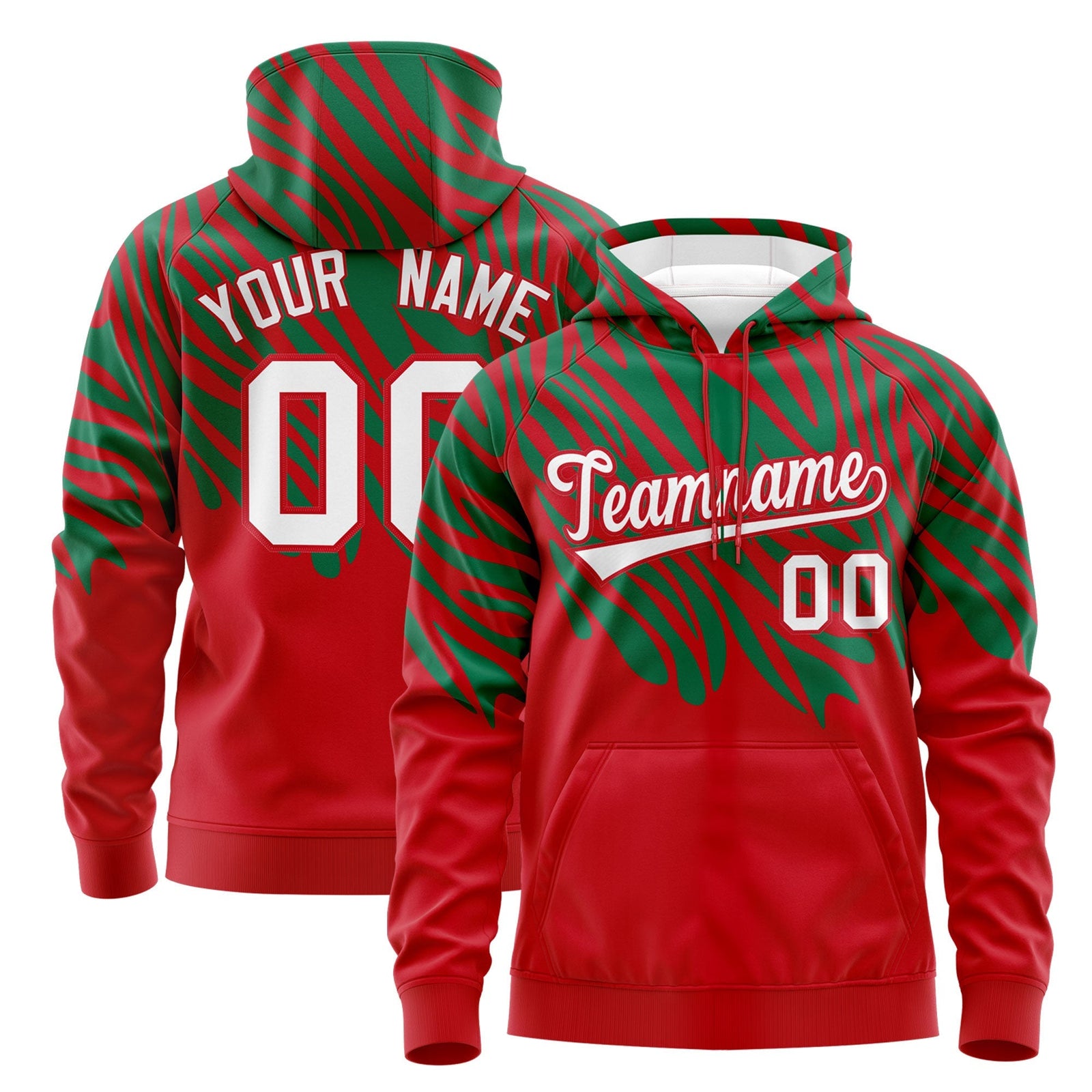 Custom Red Kelly Green Leopard Print Pullover Sweatshirt Hoodie| KXKSHOP