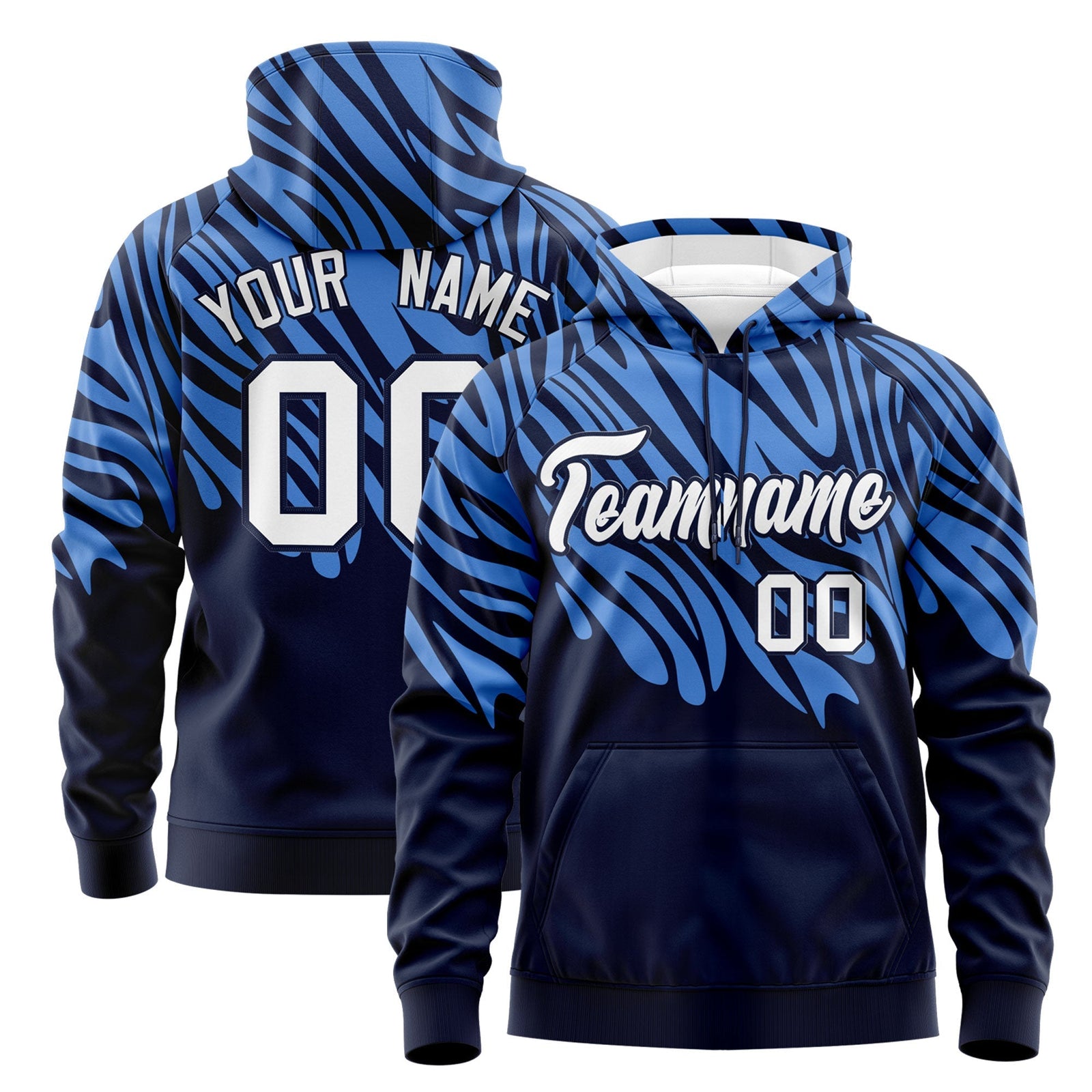 Custom Powder Blue Navy Leopard Print Pullover Sweatshirt Hoodie| KXKSHOP