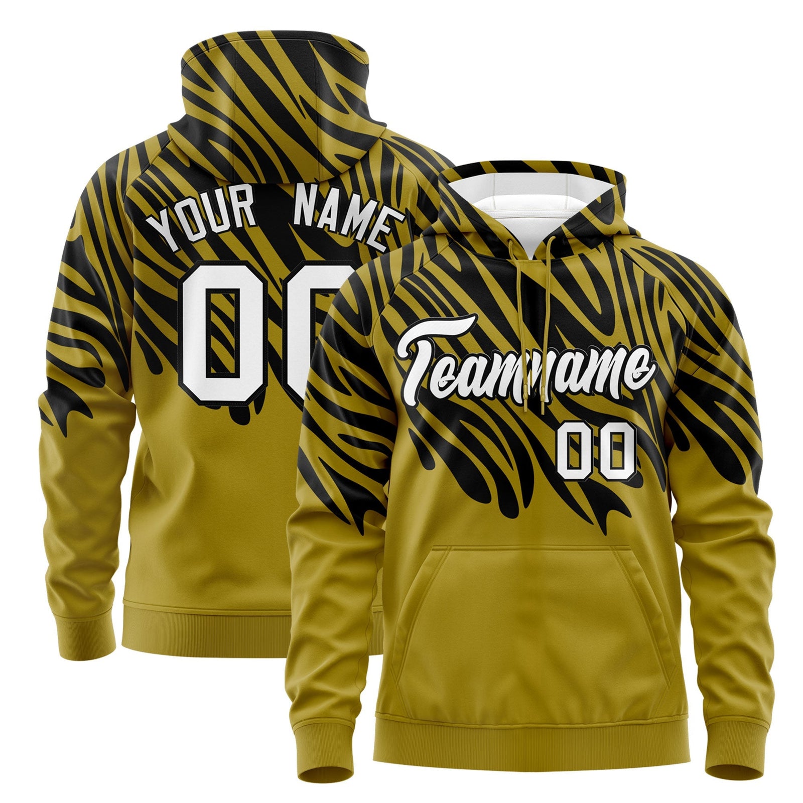 Custom Old Gold Black Leopard Print Pullover Sweatshirt Hoodie| KXKSHOP
