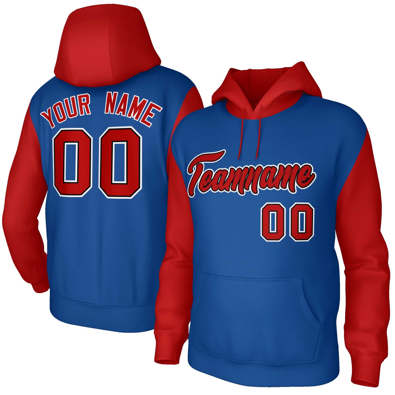 Custom Royal Red-Black Raglan Sleeves Stitched Sportwear Pullover Hoodie