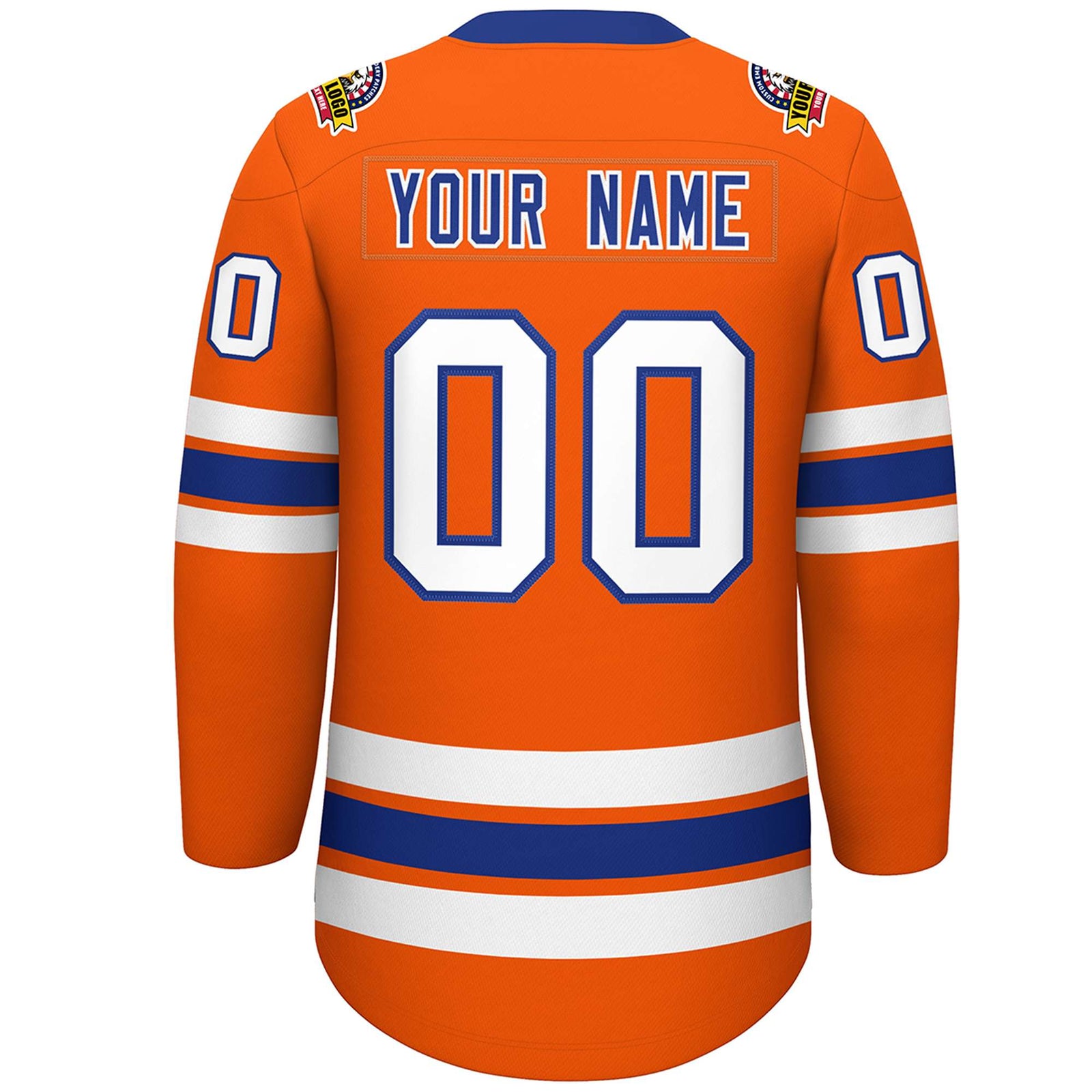Custom Orange Royal-White Lace-Up Neck Hockey Jersey