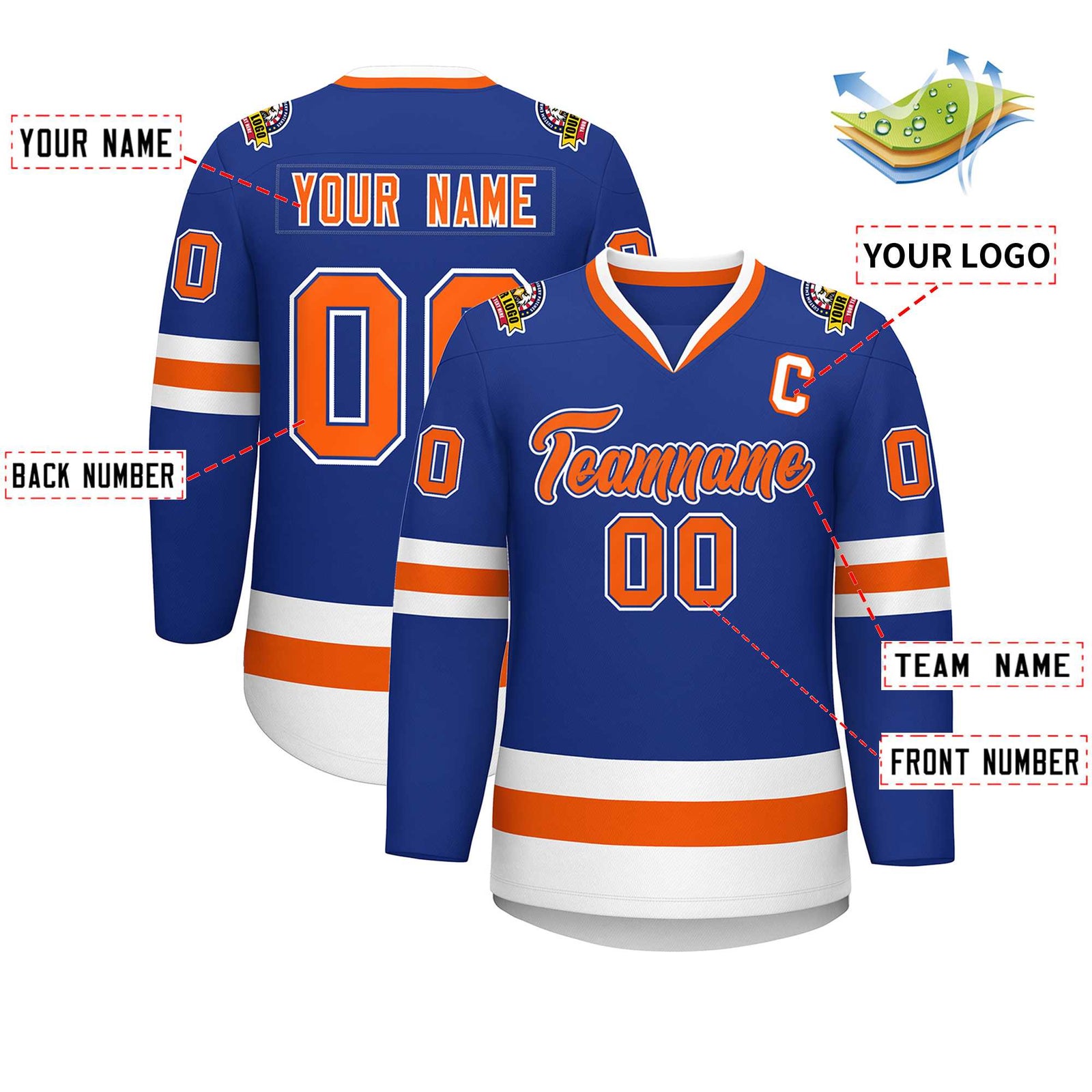 Custom Royal Orange Royal-White Classic Style Hockey Jersey