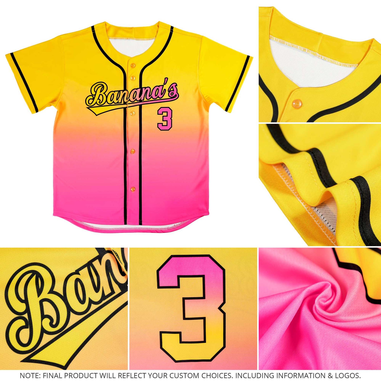 Custom Burgundy Yellow Gradient Fashion Authentic Baseball Jersey