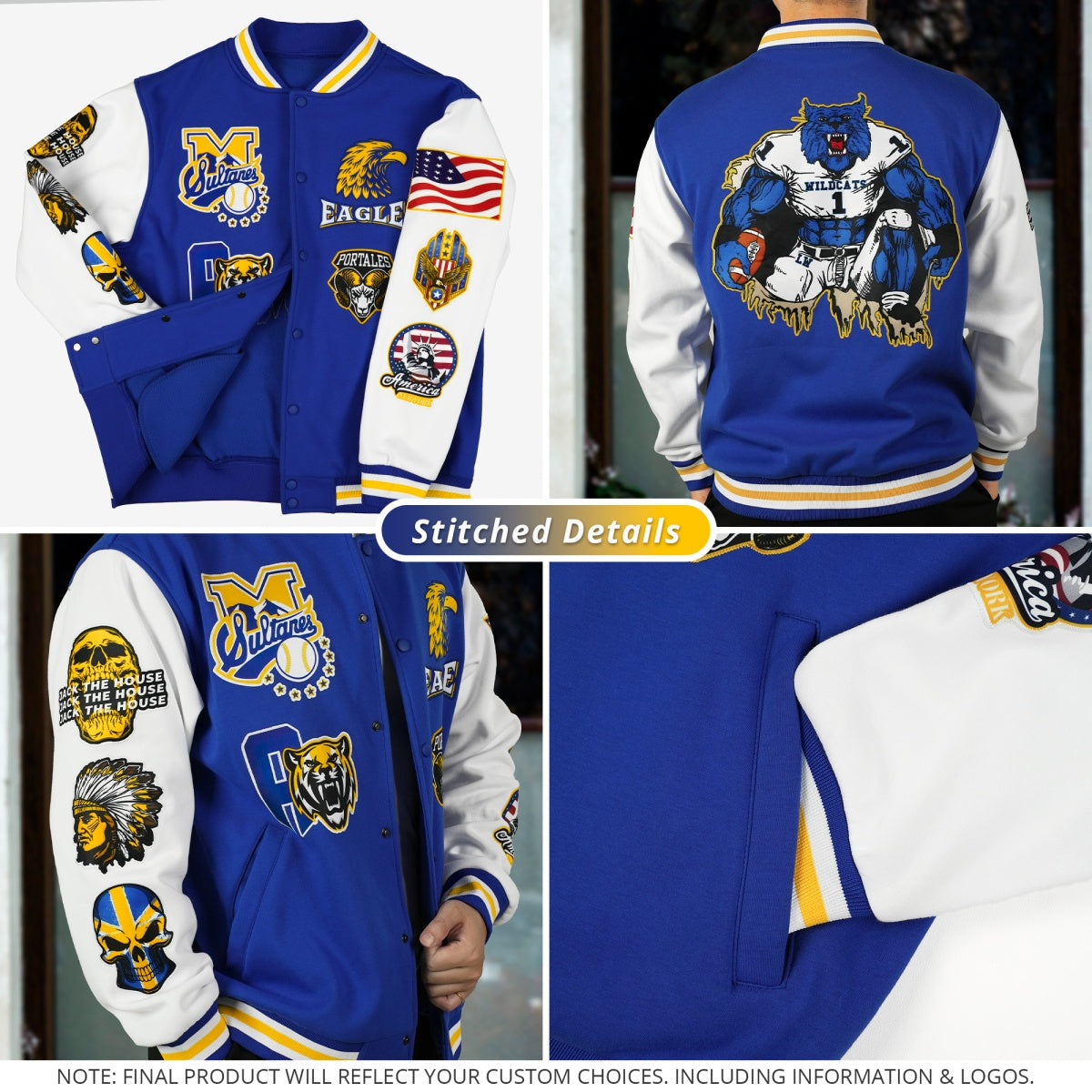 Custom Kelly Green Gold Red Bats Pumpkins Ghost Patterns Halloween Letterman Jacket | Custom Letterman Jacket,Add Name and Numbern,Sublimation Printed & Stitched,Perfect for Parties | KXKSHOP