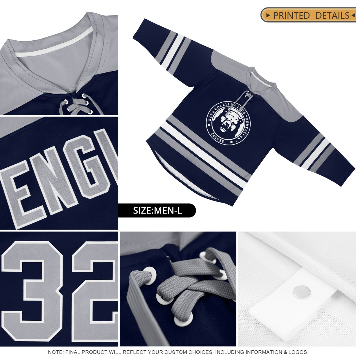 Custom Black Silver White Star Series Personalization Lace-Up Neck Hockey Jersey| KXKSHOP