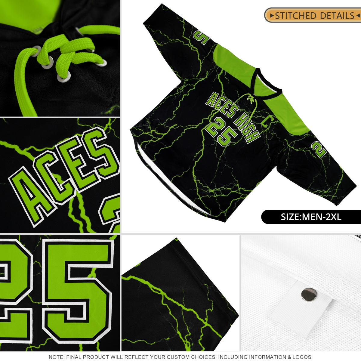 Custom Black Silver White Star Series Personalization Lace-Up Neck Hockey Jersey| KXKSHOP