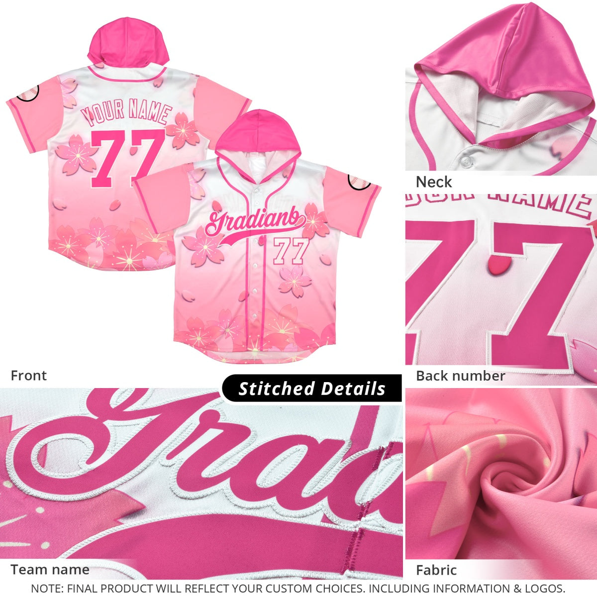 Custom Hooded Baseball Jersey | Pink Khaki Cherry Blossom Breathable Athleisure Streetwear