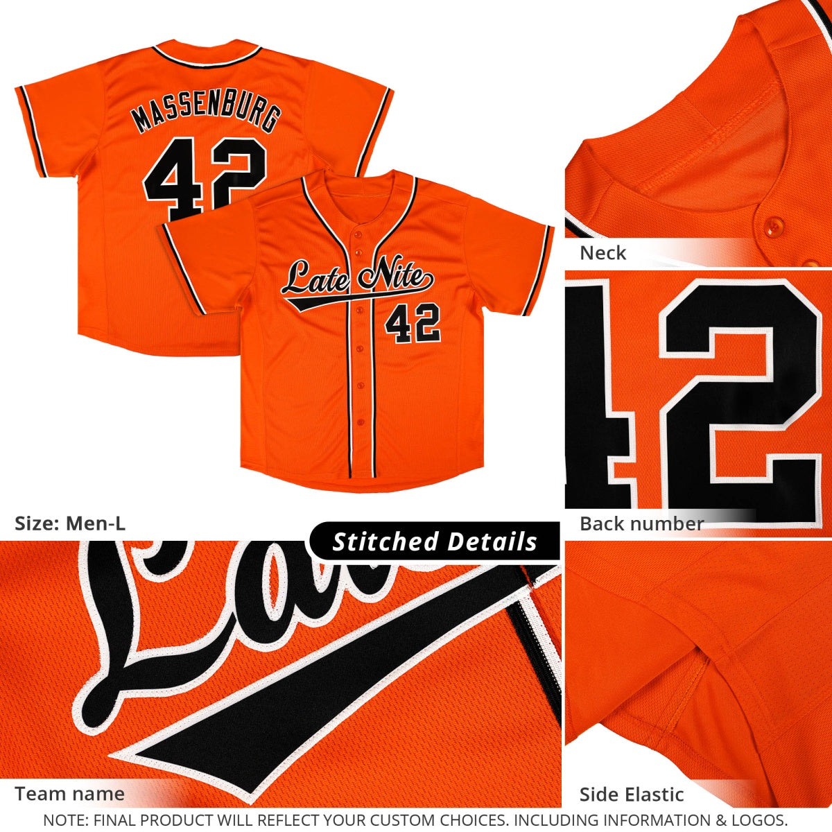Custom Orange Classic Style Stitched Sports Uniform Personalized For Teams Quick Dry Baseball Jersey| KXKSHOP