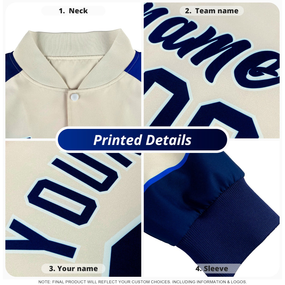 Custom Royal Blue White Gold Classic Style Full-Snap Breathable Jacket| KXKSHOP