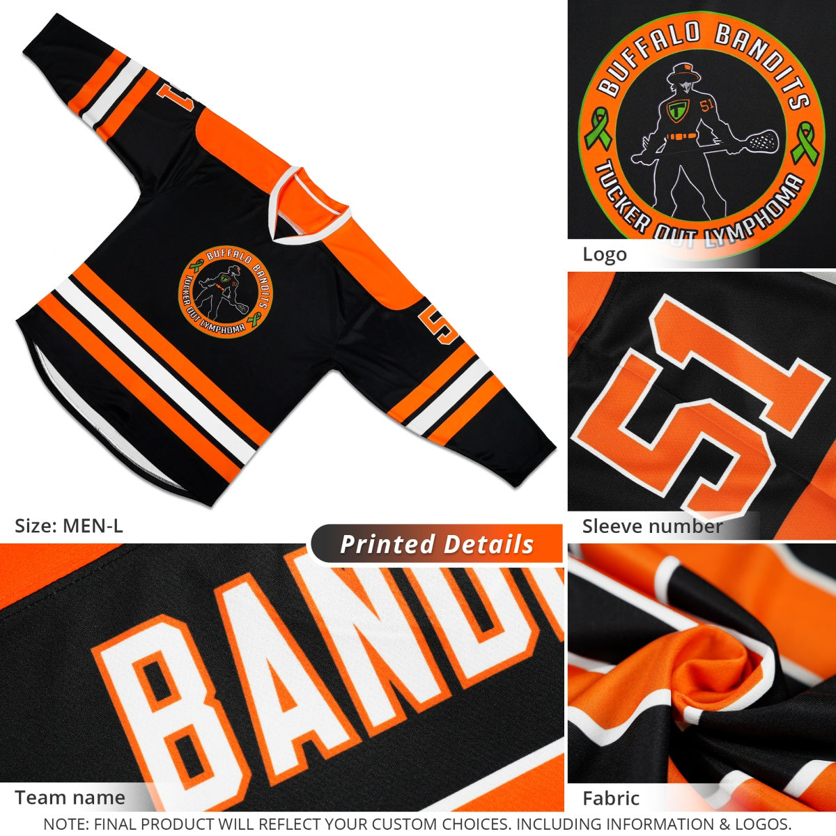 Custom Orange Black Cream Gradient Fashion Halloween Stretch Fabric Hockey Jersey| KXKSHOP