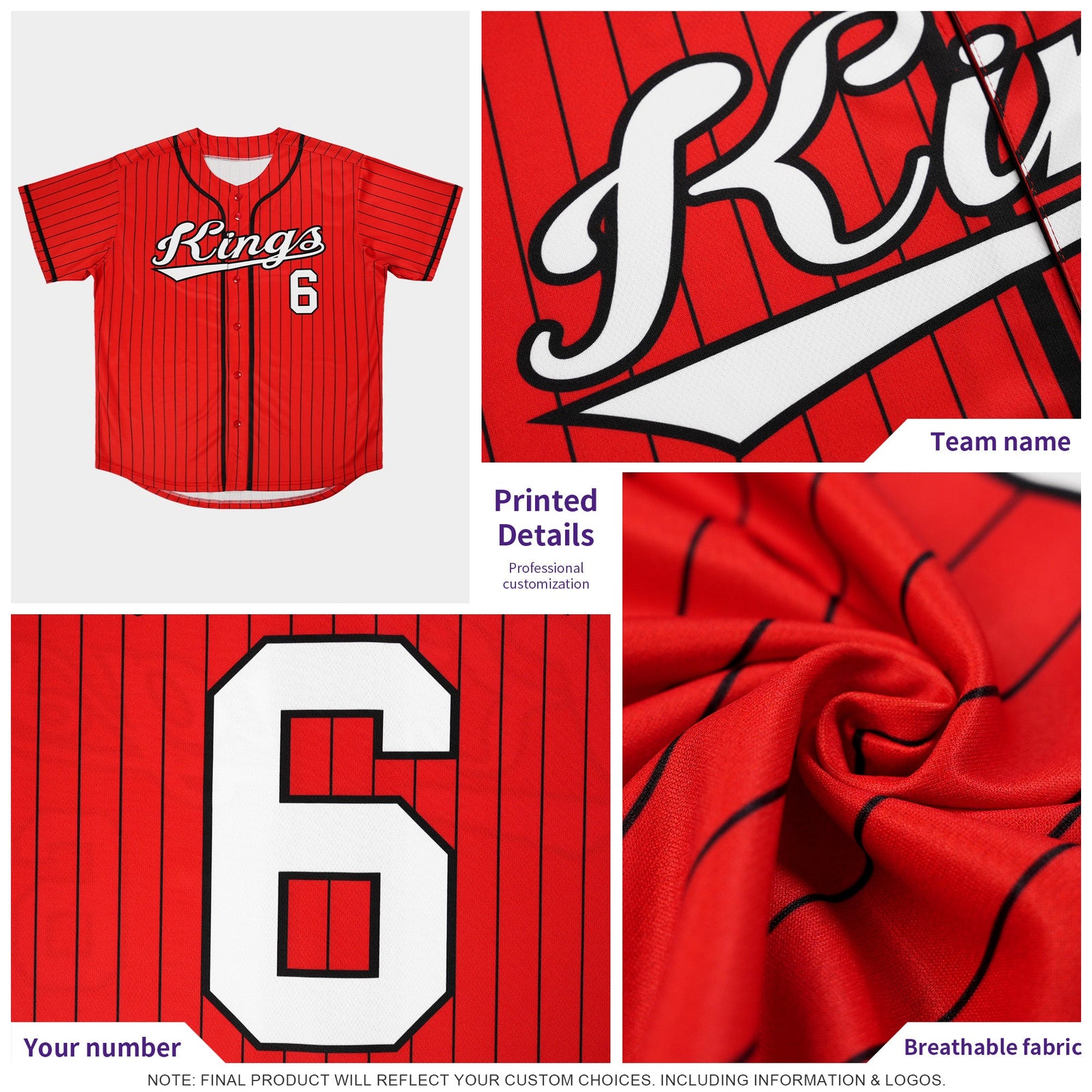 Custom Red Black Stripe Fashion Design Full Button Authentic Baseball Jersey