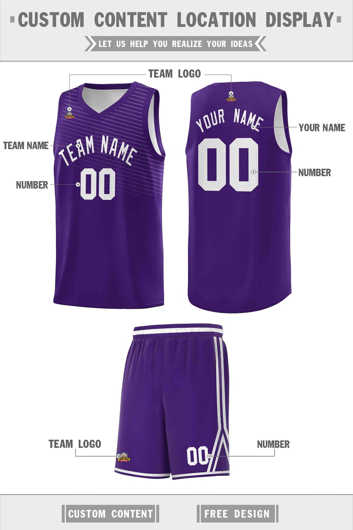 Custom Purple White Chest Slash Patttern Sports Uniform Basketball Jersey