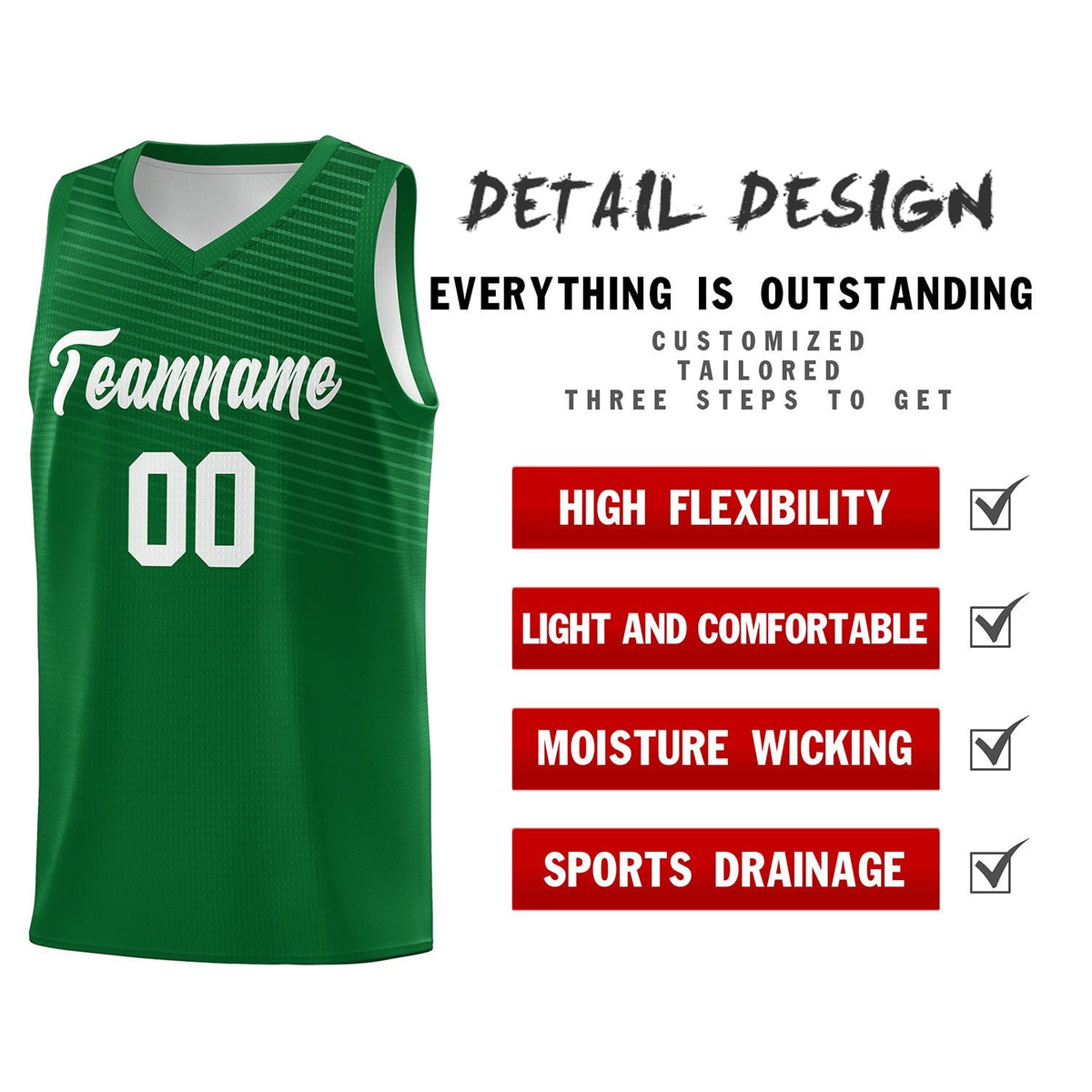 Custom Green White Chest Slash Patttern Sports Uniform Basketball Jersey