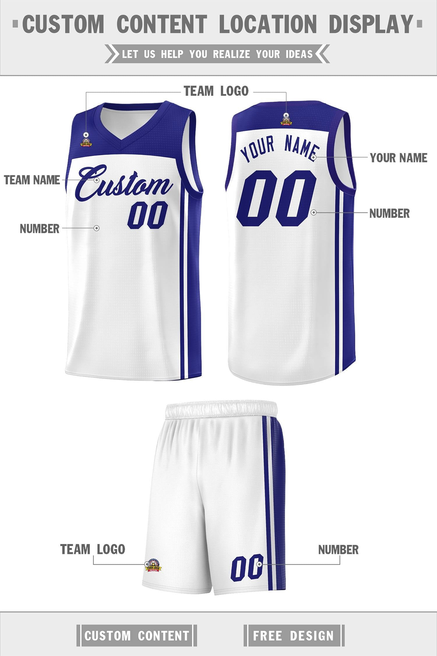 Custom White Purple Classic Sets Sports Uniform Basketball Jersey