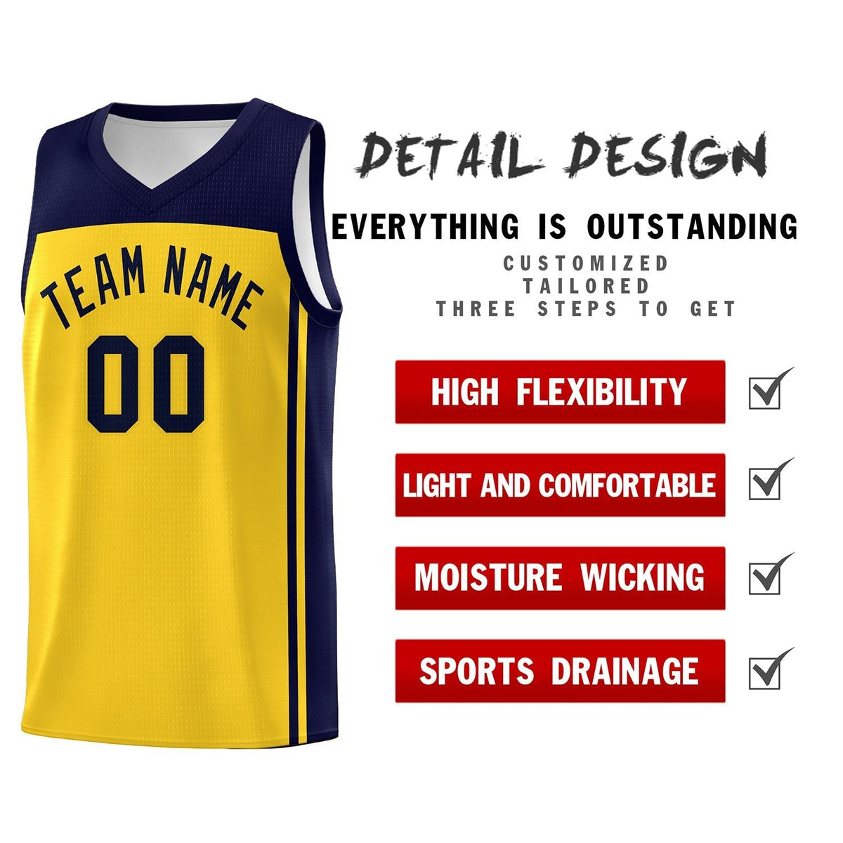 Custom Gold Navy Classic Sets Sports Uniform Basketball Jersey