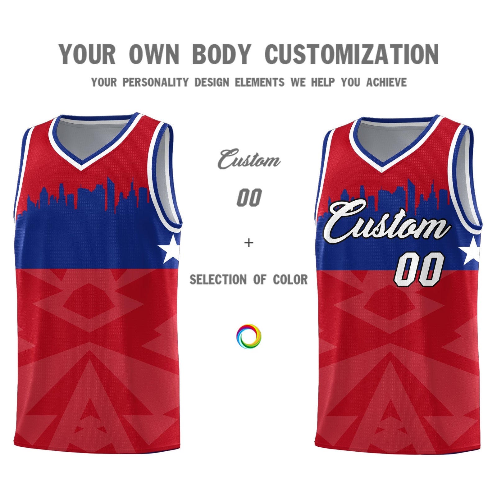 Custom Red Personalized City Silhouette Pattern Sports Uniform Basketball Jersey