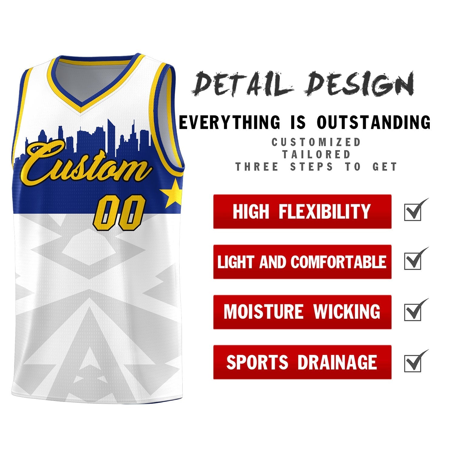 Custom White Personalized City Silhouette Pattern Sports Uniform Basketball Jersey