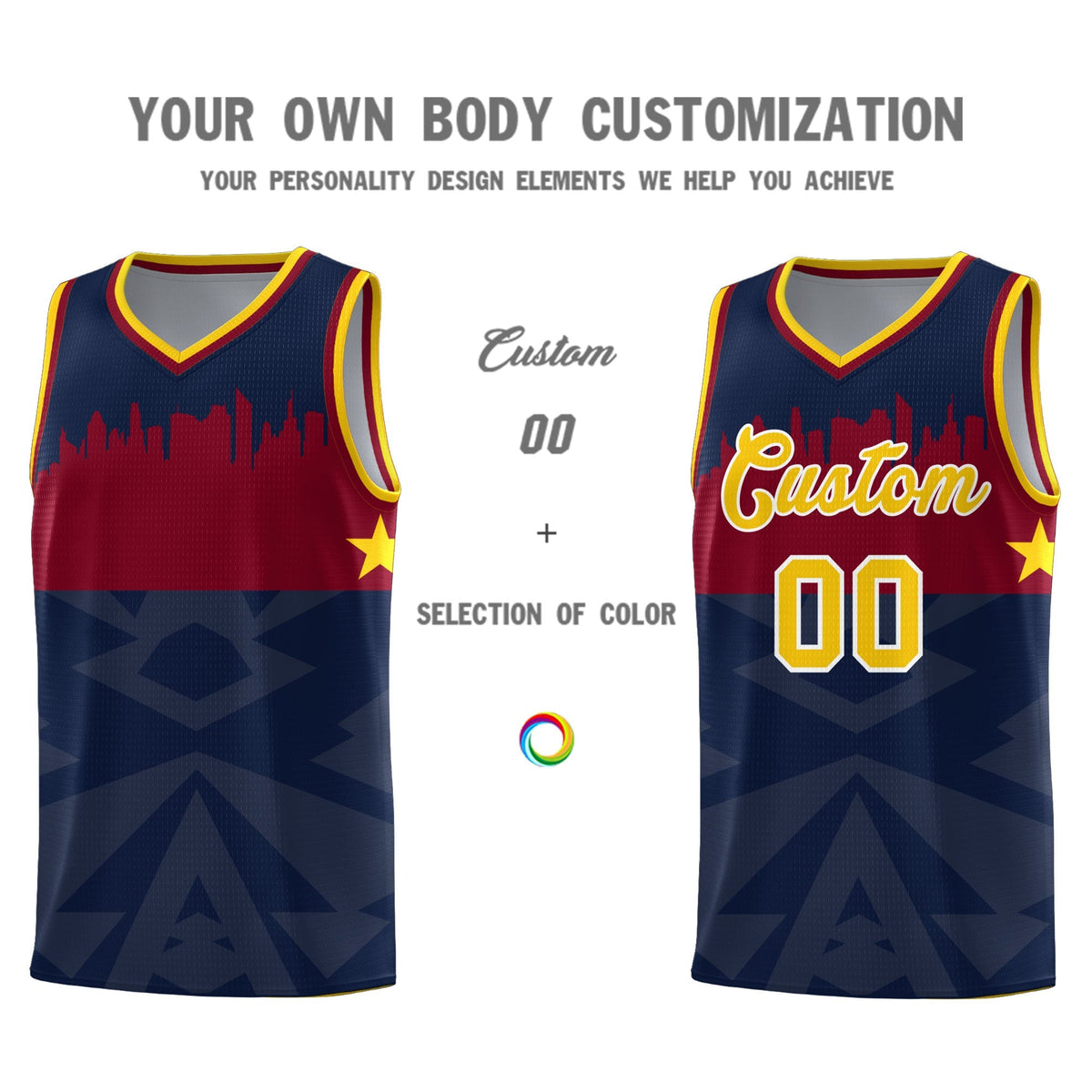 Custom Navy Personalized City Silhouette Pattern Sports Uniform Basketball Jersey