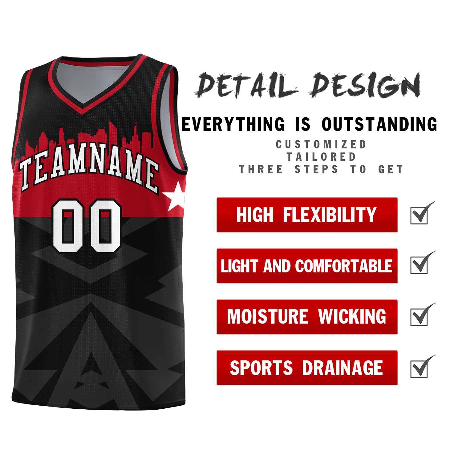 Custom Black Personalized City Silhouette Pattern Sports Uniform Basketball Jersey