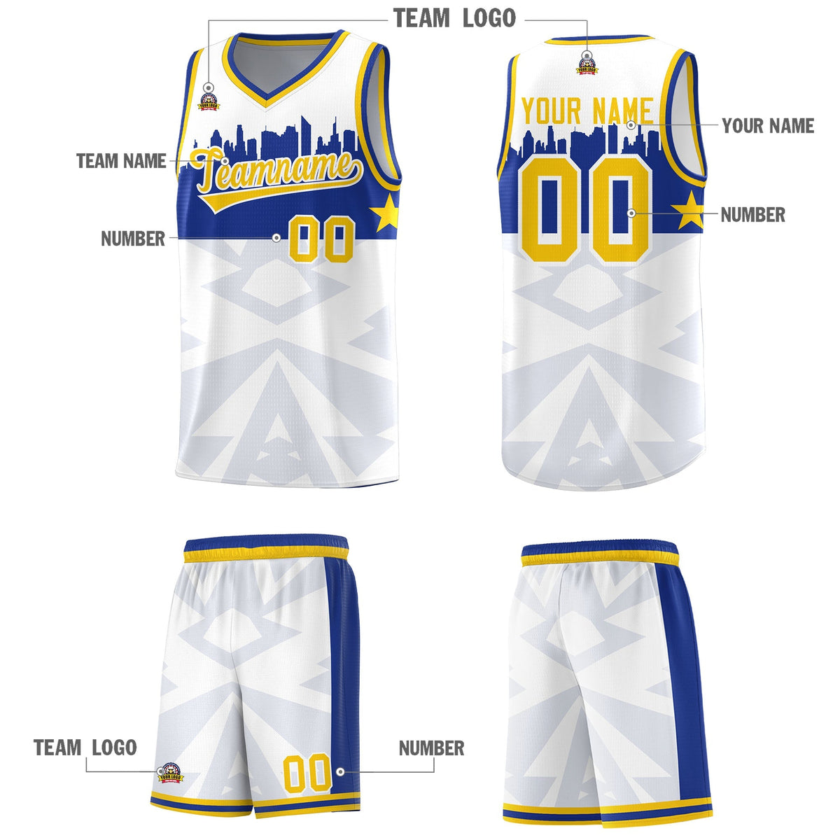 Custom White Personalized City Silhouette Pattern Sports Uniform Basketball Jersey