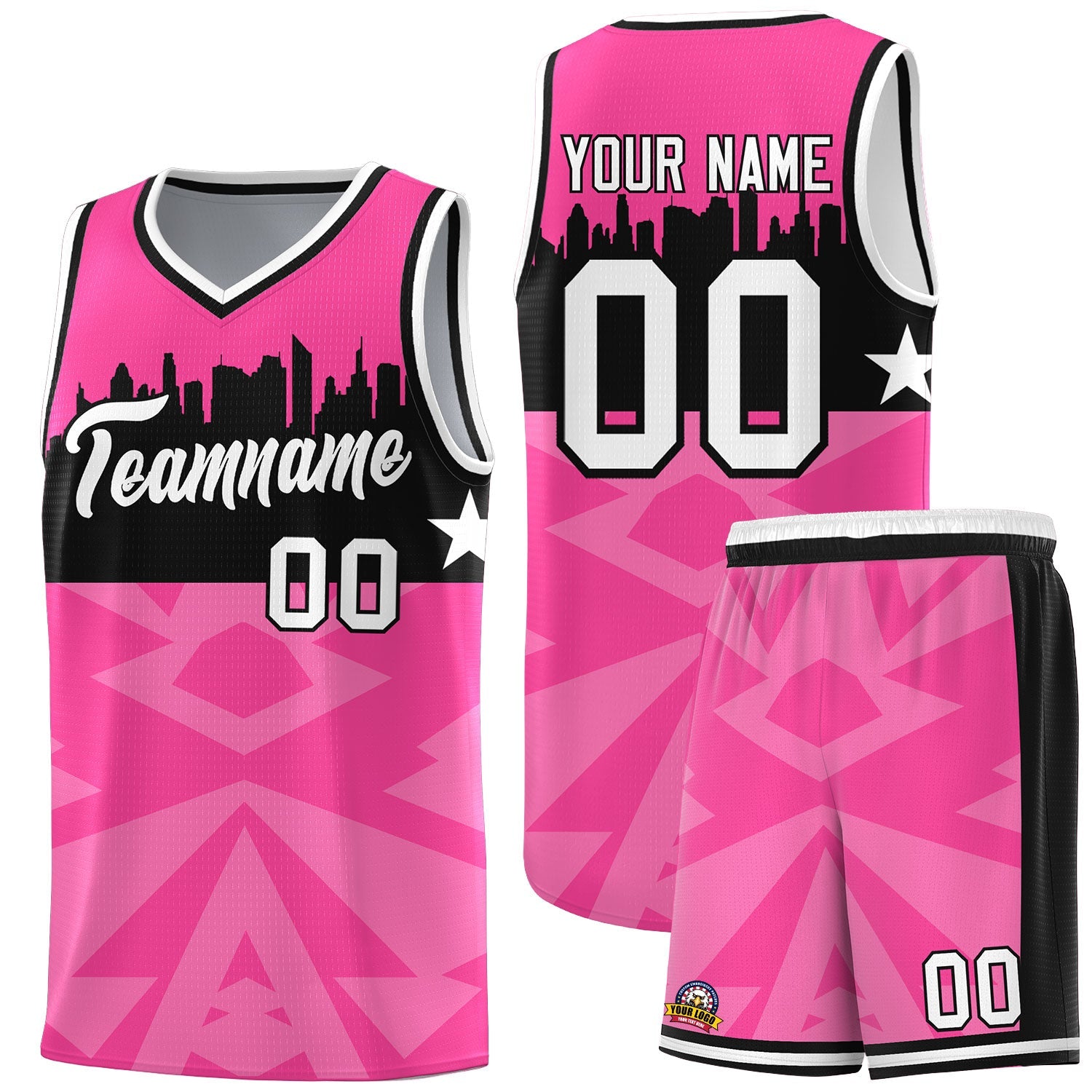 Custom Pink Personalized City Silhouette Pattern Sports Uniform Basketball Jersey