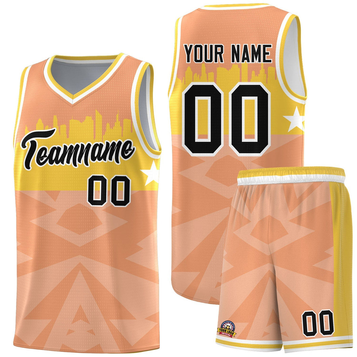 Custom Orange Personalized City Silhouette Pattern Sports Uniform Basketball Jersey