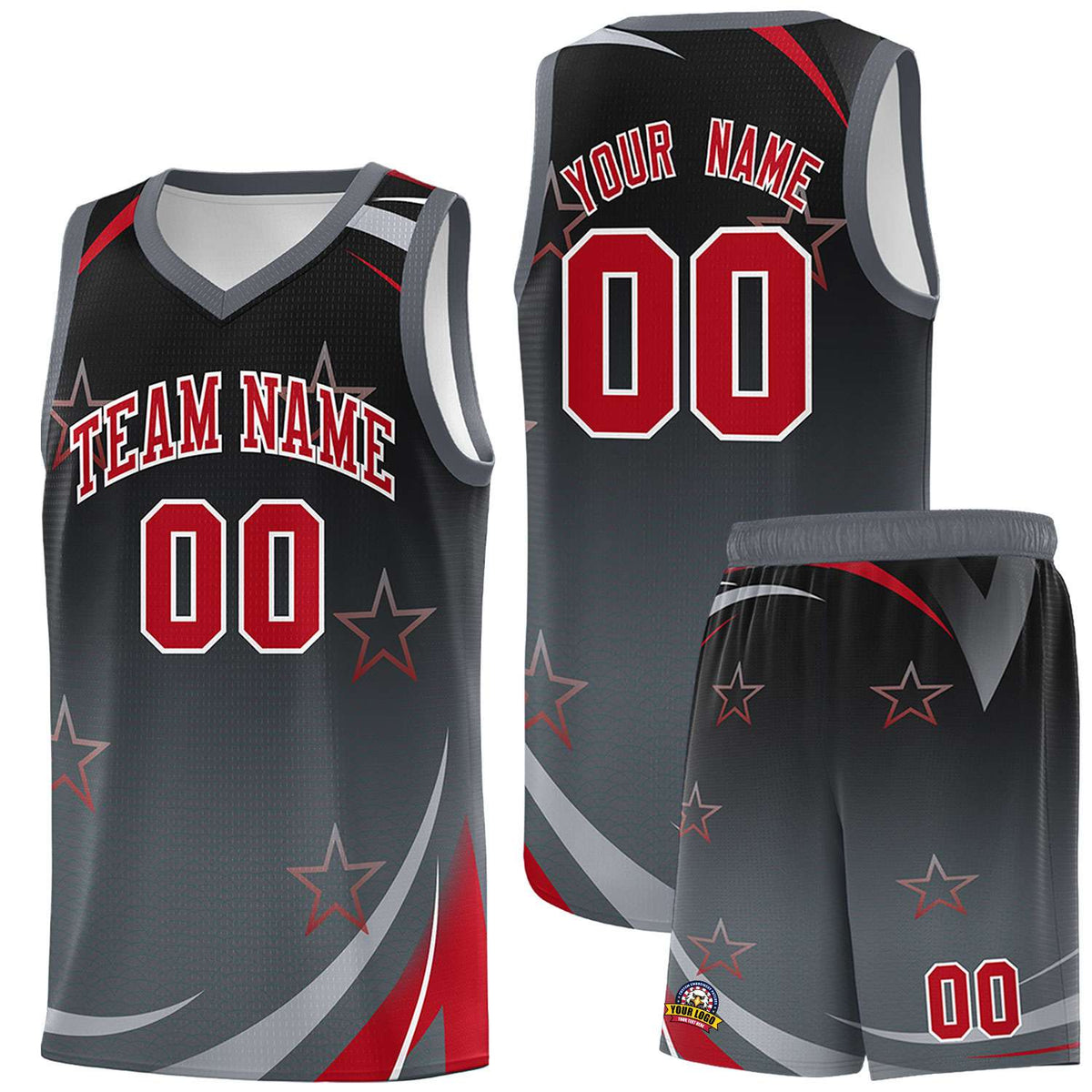 Custom Black Dark Gray Gradient Star Graffiti Pattern Sports Uniform Basketball Jersey