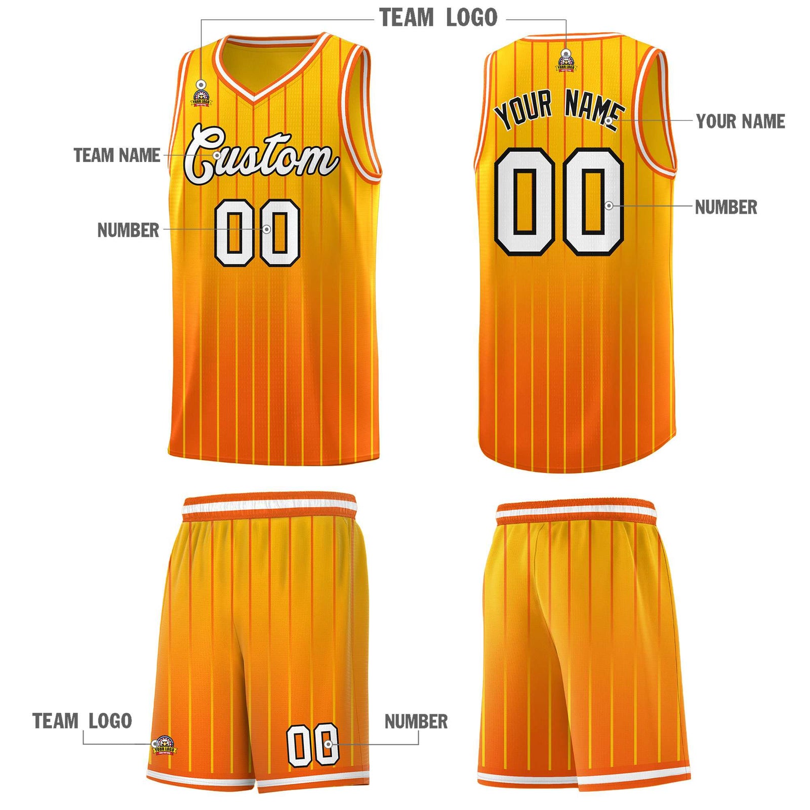 Custom Gold Orange Gradient Fashion Sets Sports Stripe Uniform Basketball Jersey