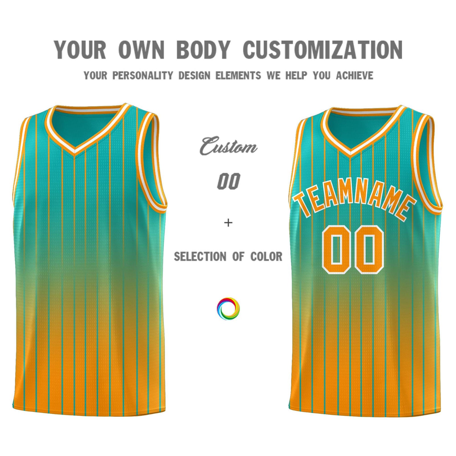 Custom Aqua Orange Gradient Fashion Sets Sports Stripe Uniform Basketball Jersey