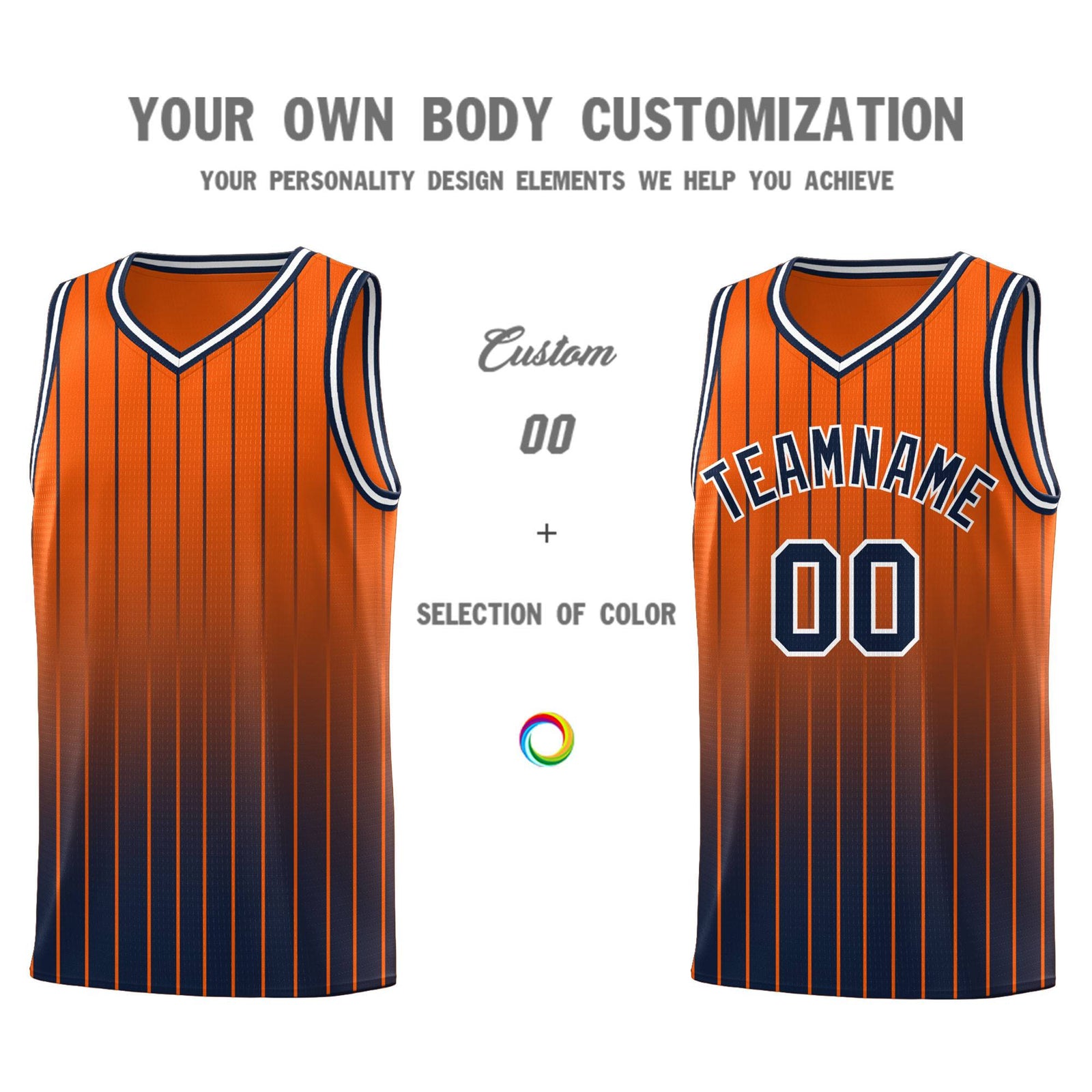 Custom Orange Navy Gradient Fashion Sets Sports Stripe Uniform Basketball Jersey