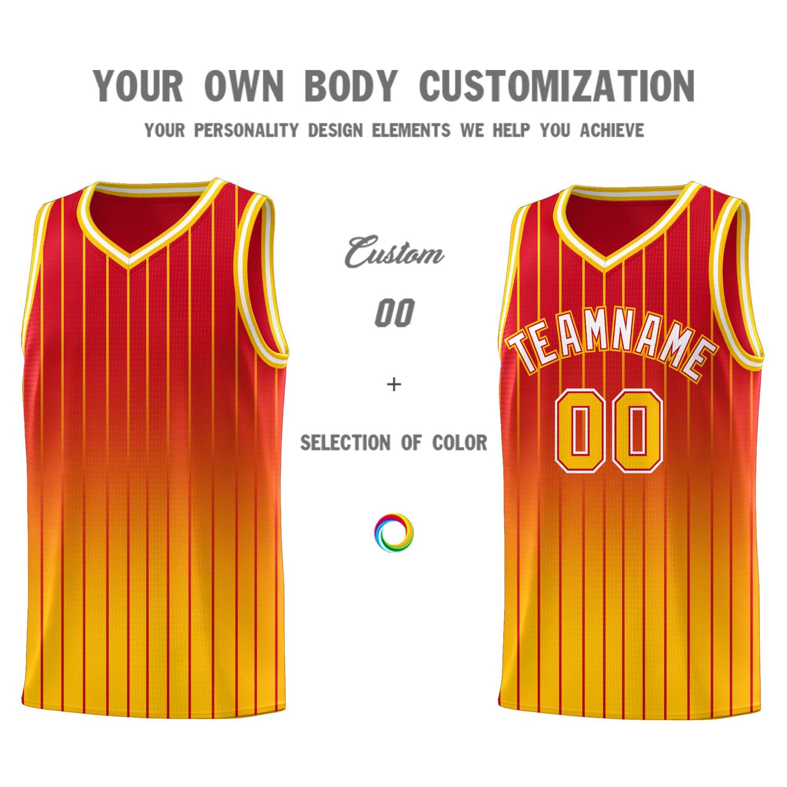 Custom Red Gold Gradient Fashion Sets Sports Stripe Uniform Basketball Jersey