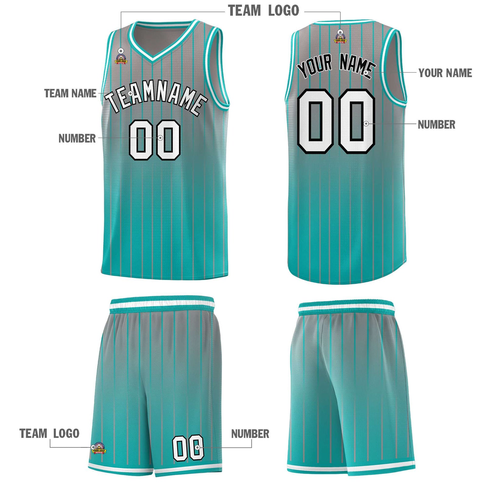 Custom Gray Bright Green Gradient Fashion Sets Sports Stripe Uniform Basketball Jersey
