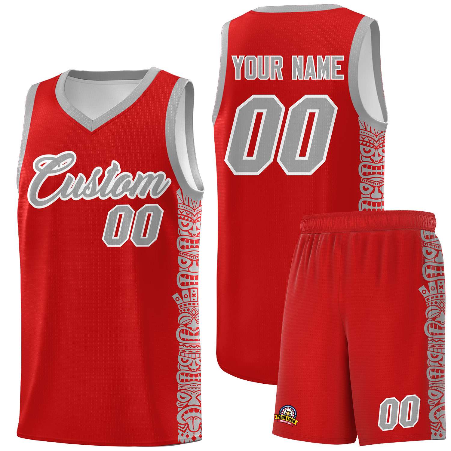Custom Red Gray Personalized Indians Pattern Sets Sports Uniform Basketball Jersey