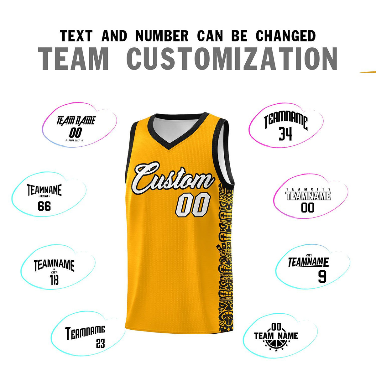 Custom Yellow Black Personalized Indians Pattern Sets Sports Uniform Basketball Jersey