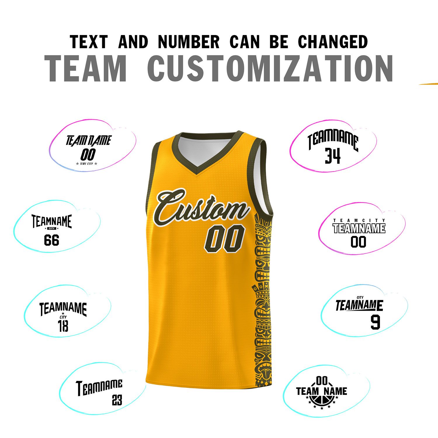 Custom Yellow Olive Personalized Indians Pattern Sets Sports Uniform Basketball Jersey