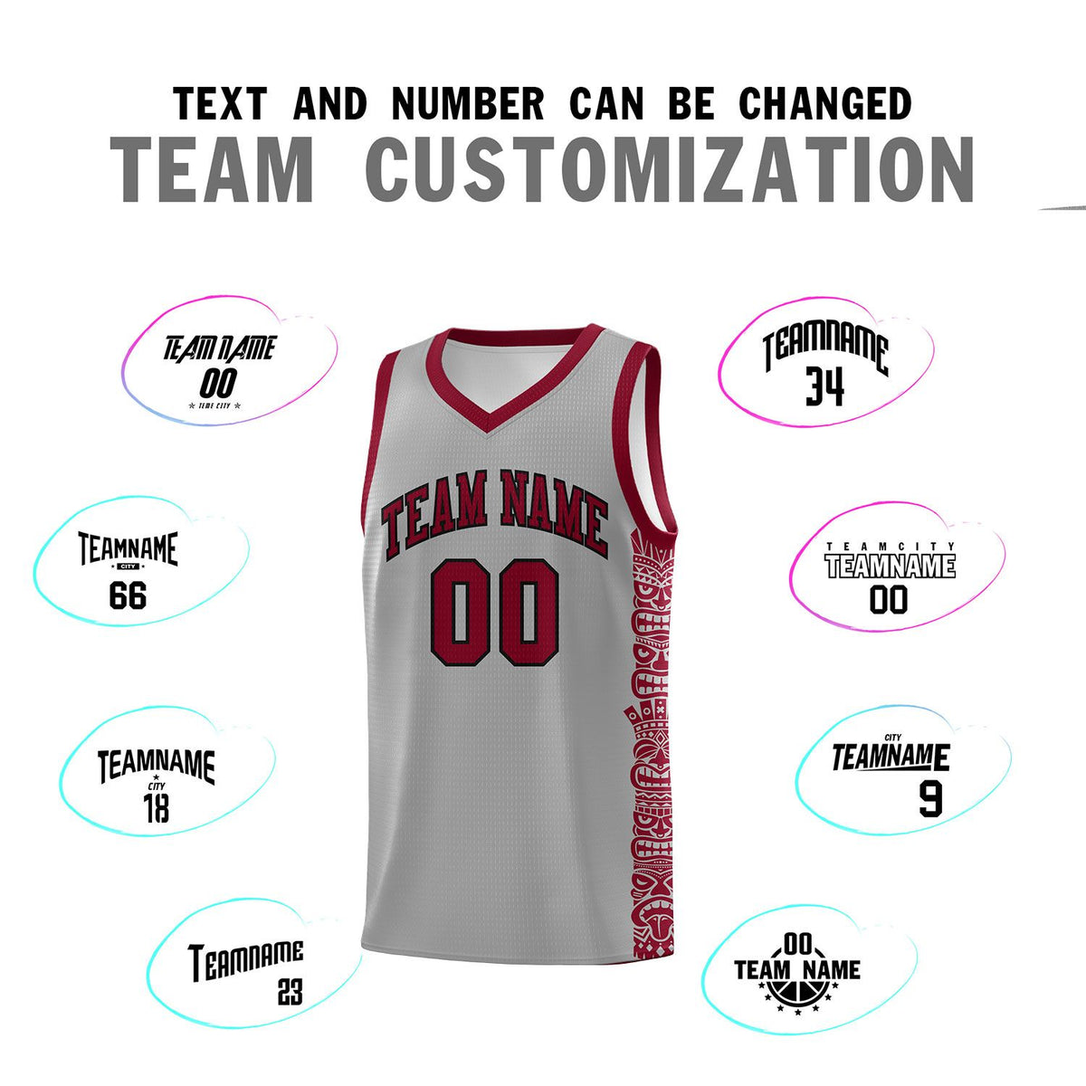 Custom Gray Crimson Personalized Indians Pattern Sets Sports Uniform Basketball Jersey