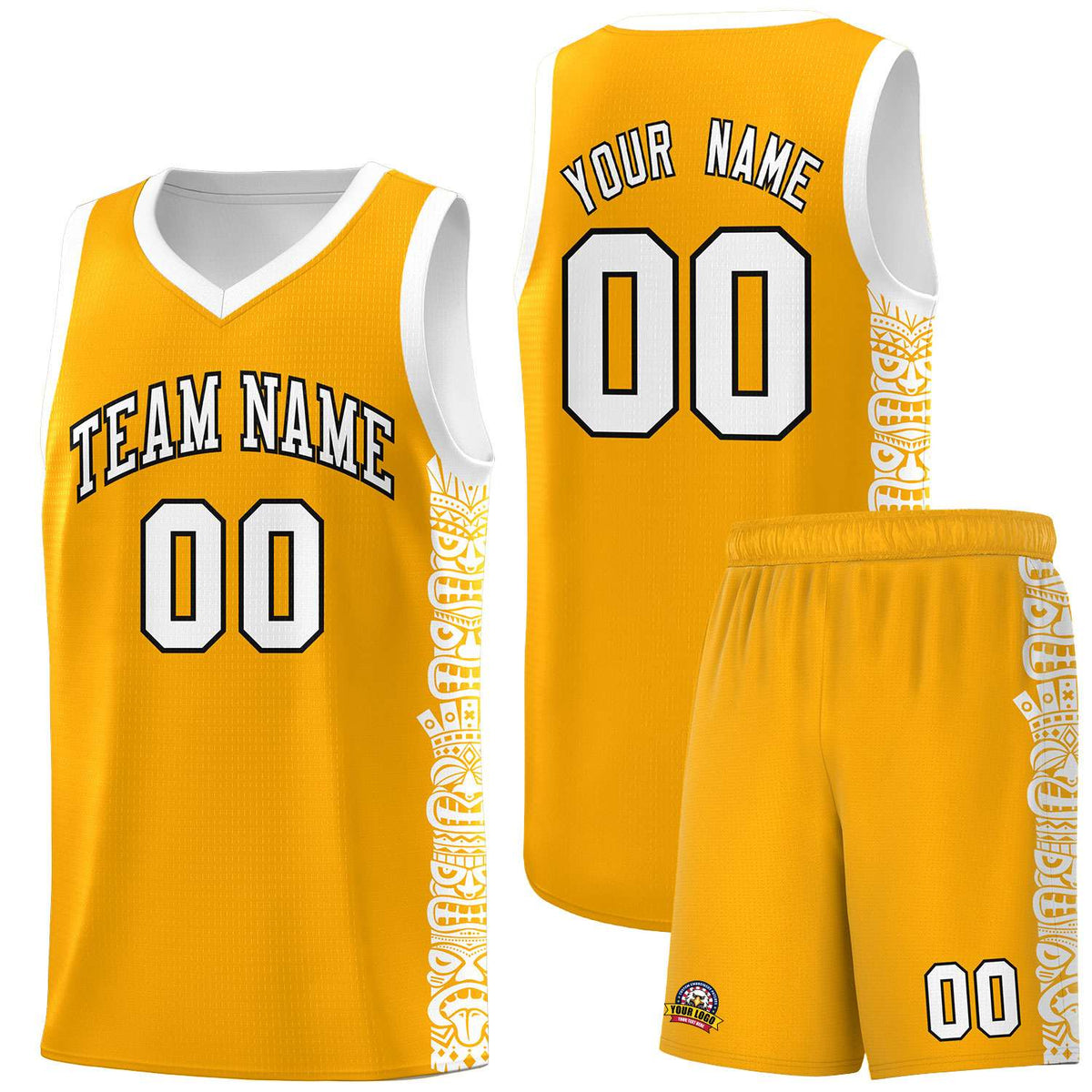 Custom Yellow White Personalized Indians Pattern Sets Sports Uniform Basketball Jersey