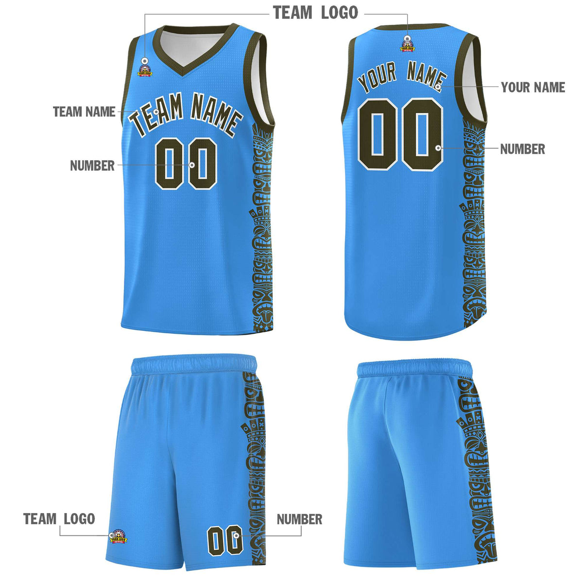 Custom Powder Blue Olive Personalized Indians Pattern Sets Sports Uniform Basketball Jersey