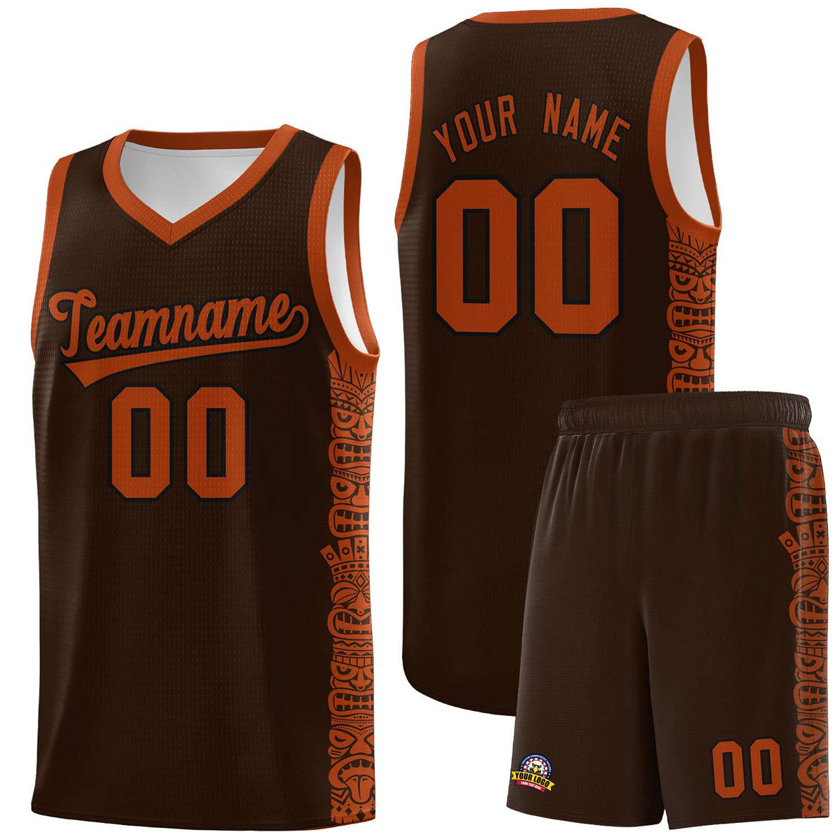 Custom Brown Texas Orange Personalized Indians Pattern Sets Sports Uniform Basketball Jersey