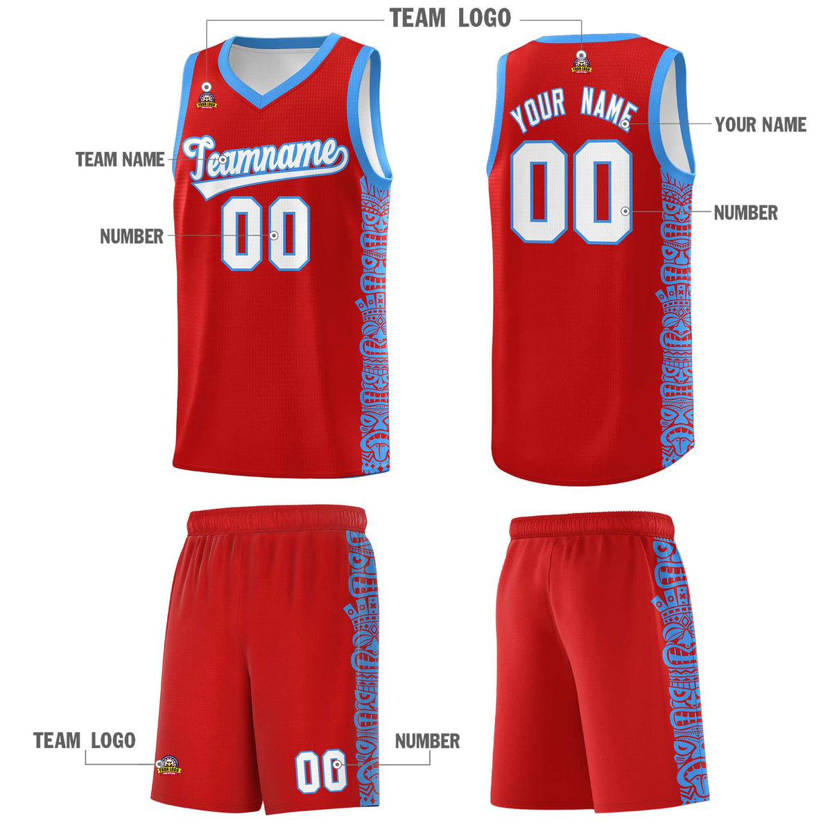 Custom Red Powder Blue Personalized Indians Pattern Sets Sports Uniform Basketball Jersey