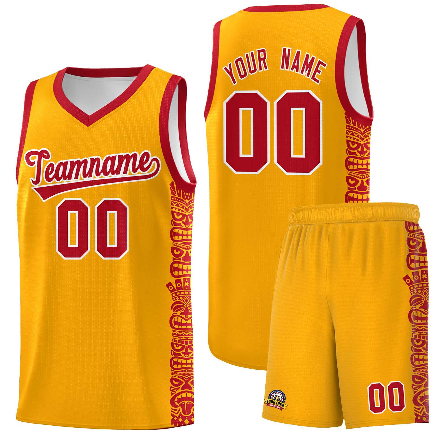 Custom Yellow Red Personalized Indians Pattern Sets Sports Uniform Basketball Jersey