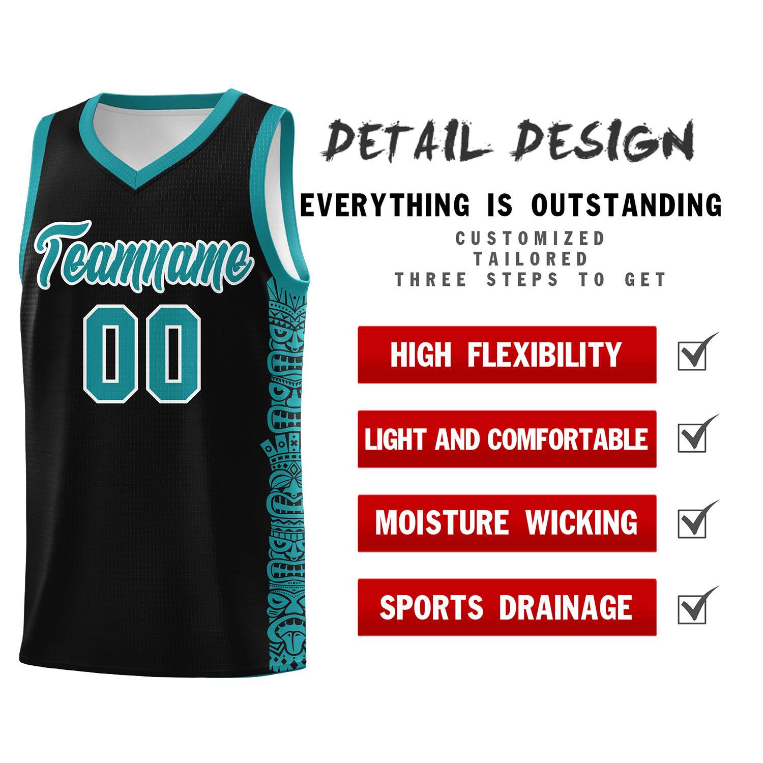 Custom Black Aqua Personalized Indians Pattern Sets Sports Uniform Basketball Jersey