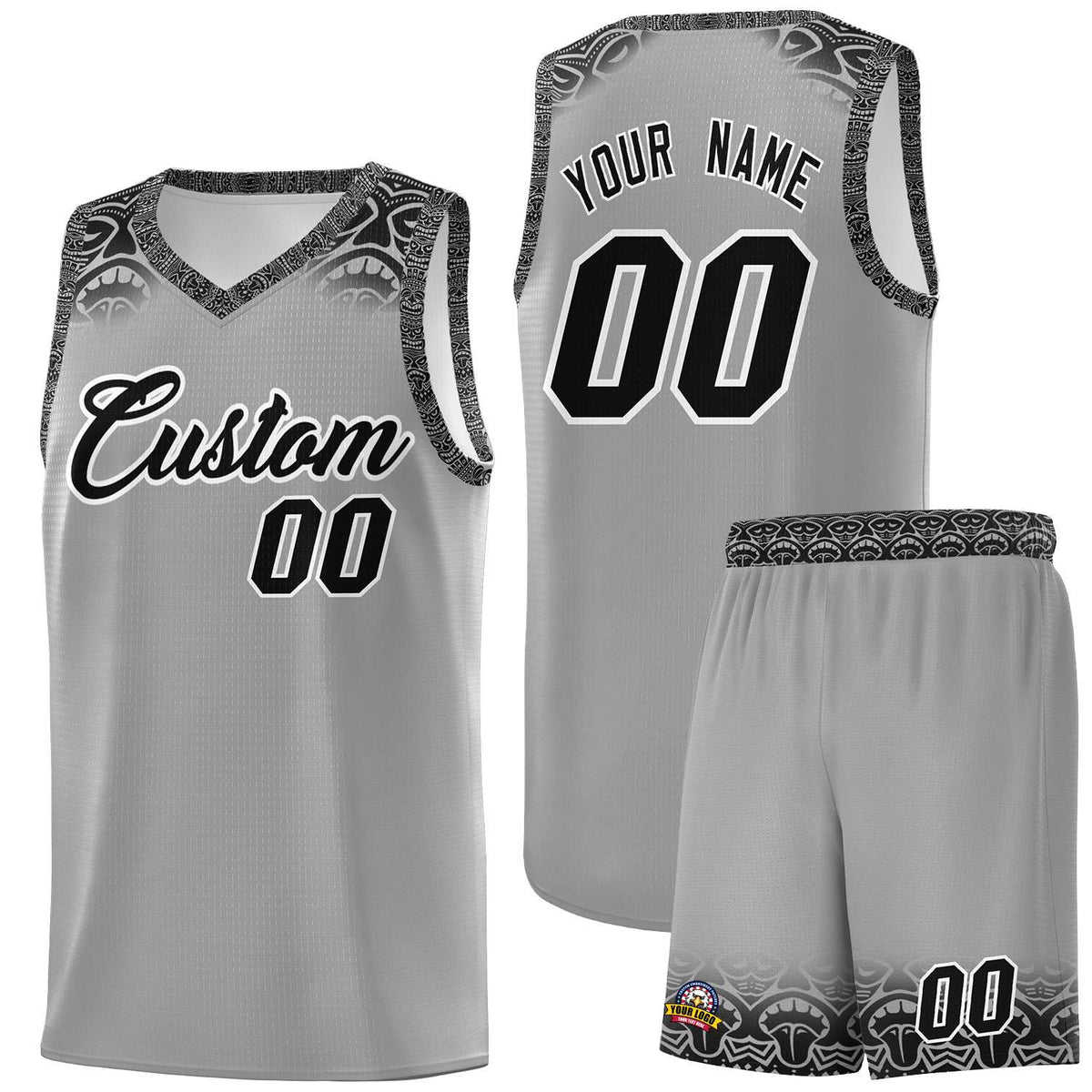 Custom Gray Black Personalized Indians Print Sets Sports Uniform Basketball Jersey