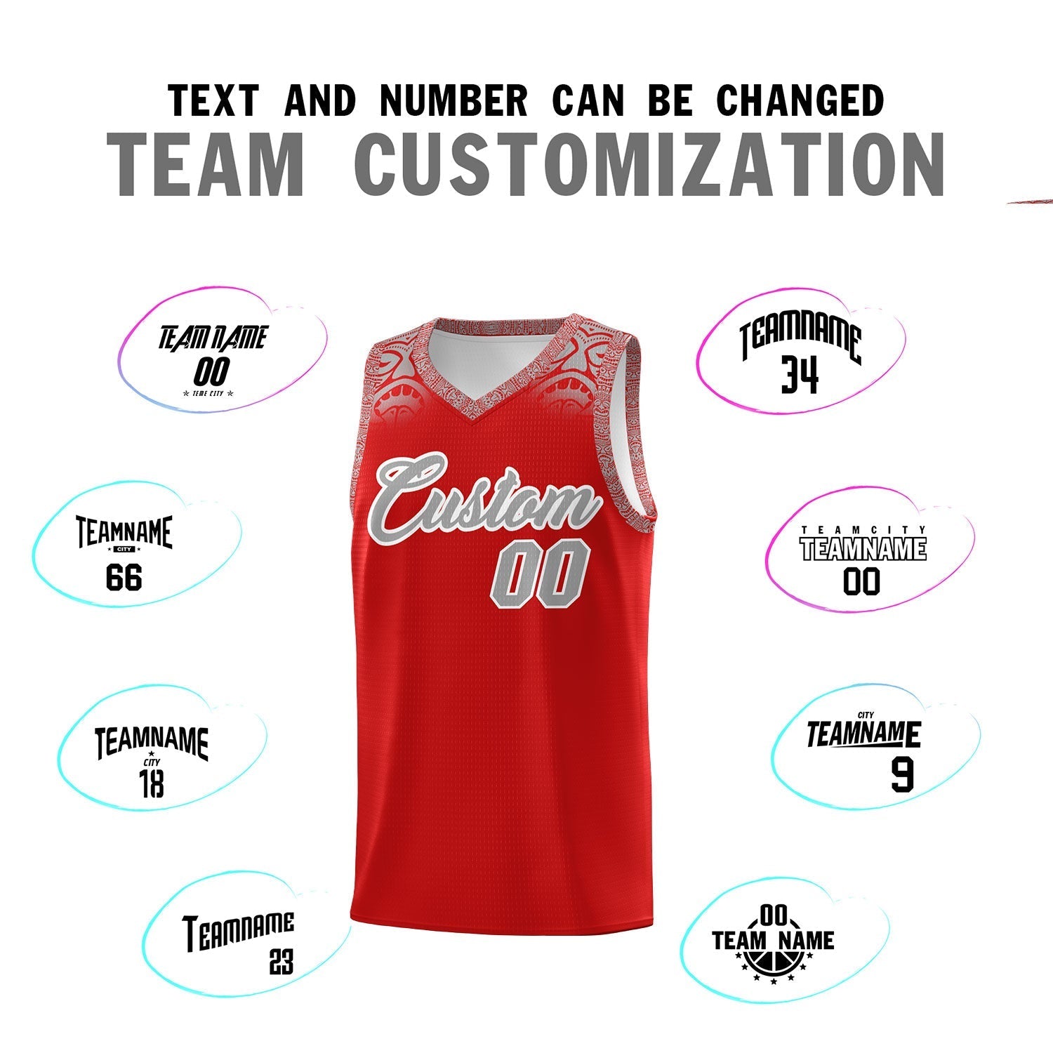 Custom Red Gray Personalized Indians Print Sets Sports Uniform Basketball Jersey
