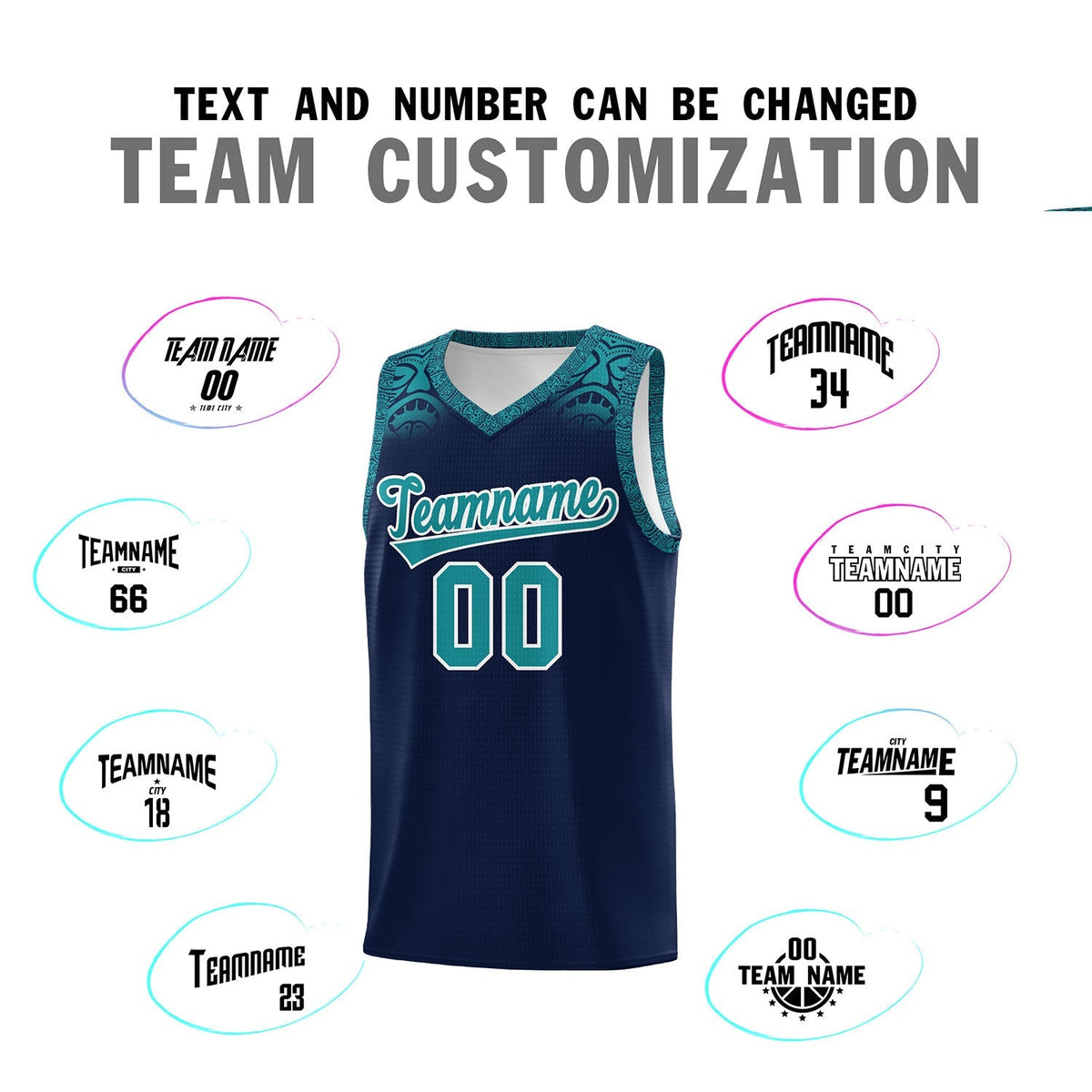 Custom Navy Aqua Personalized Indians Print Sets Sports Uniform Basketball Jersey