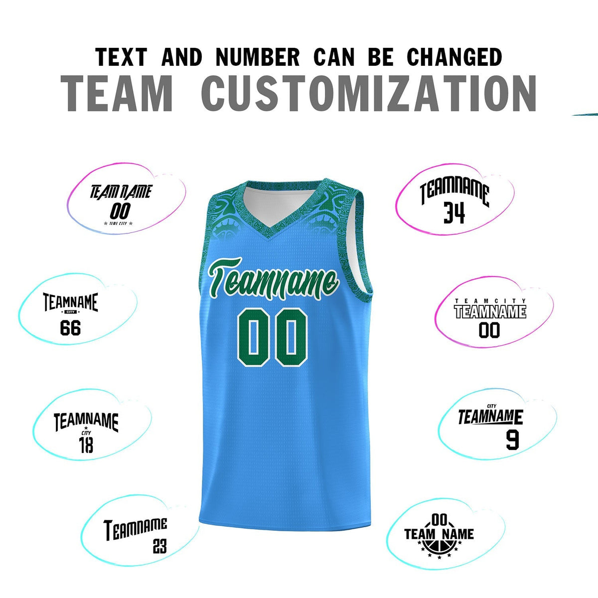 Custom Powder Blue Kelly Green Personalized Indians Print Sets Sports Uniform Basketball Jersey